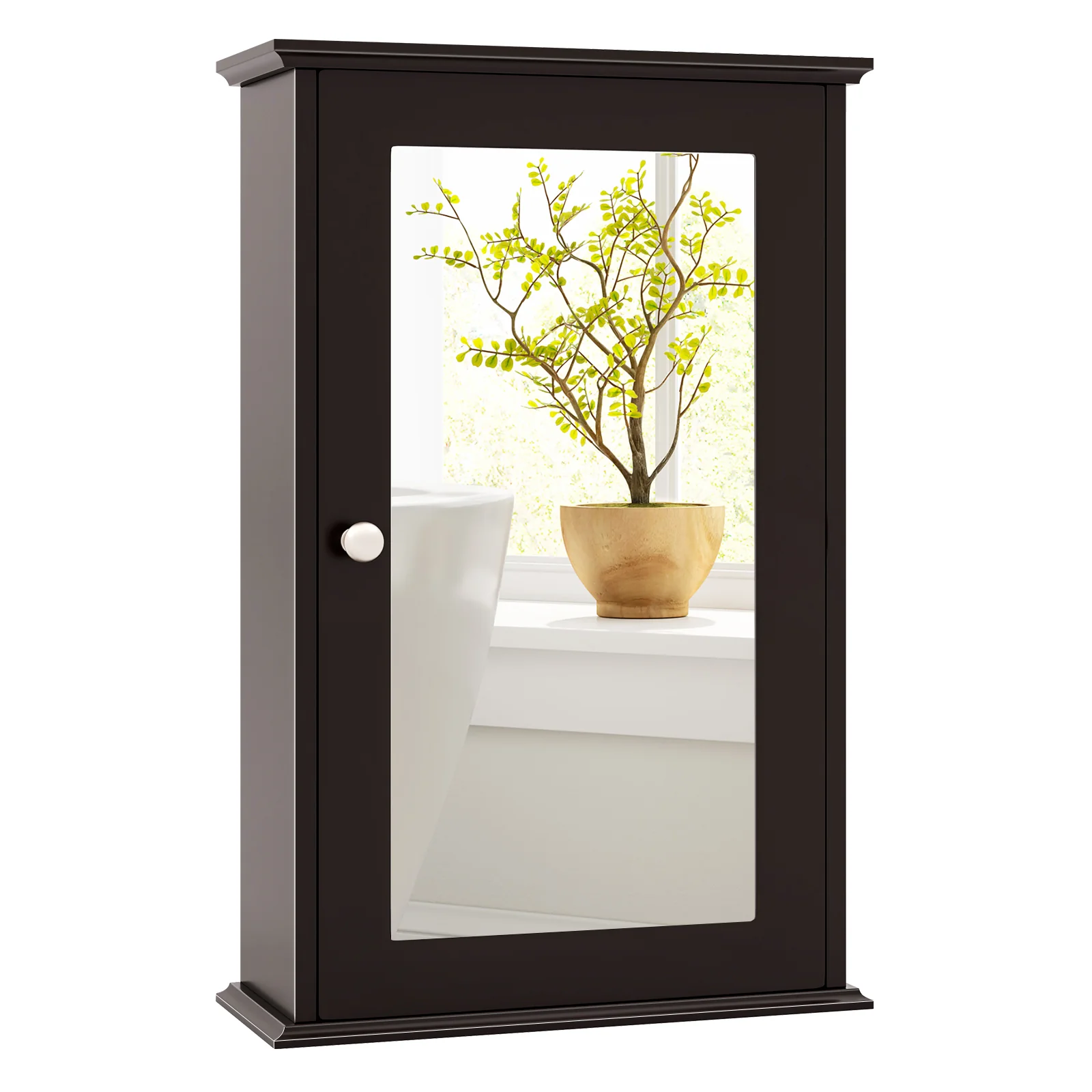 Bathroom Wall Cabinet with Single Mirror Door, Brown