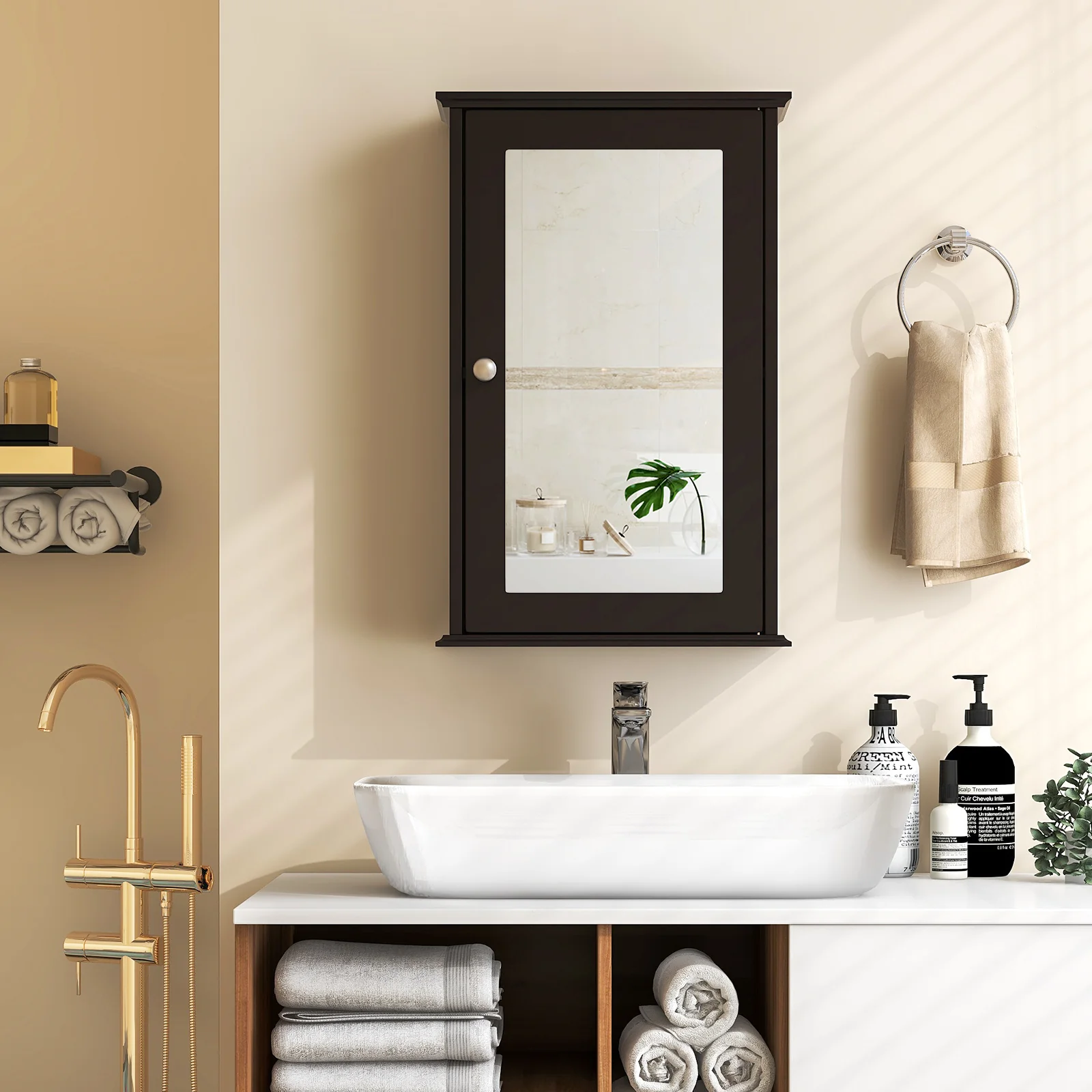 Bathroom Wall Cabinet with Single Mirror Door, Brown - Image 2