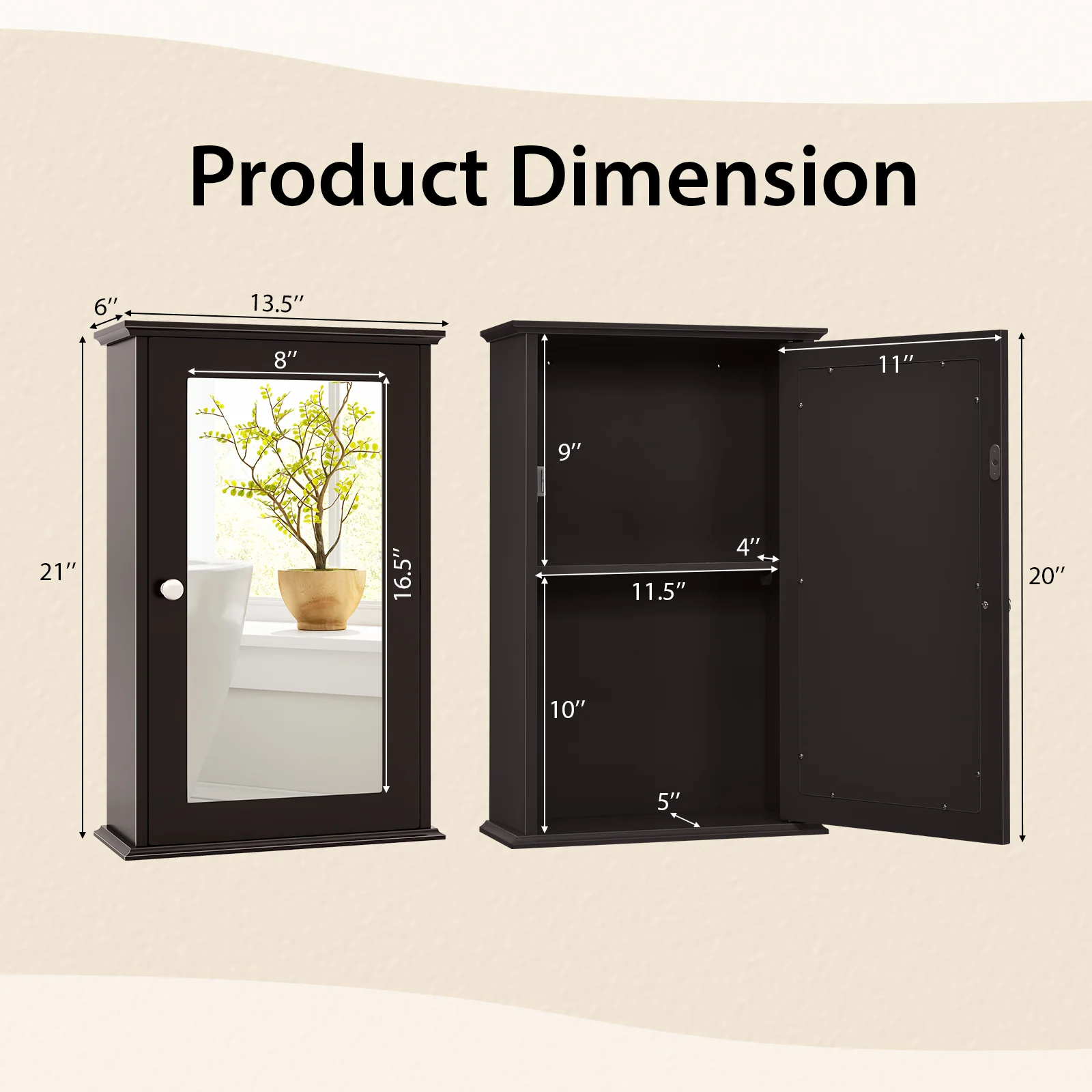 Bathroom Wall Cabinet with Single Mirror Door, Brown - Image 6