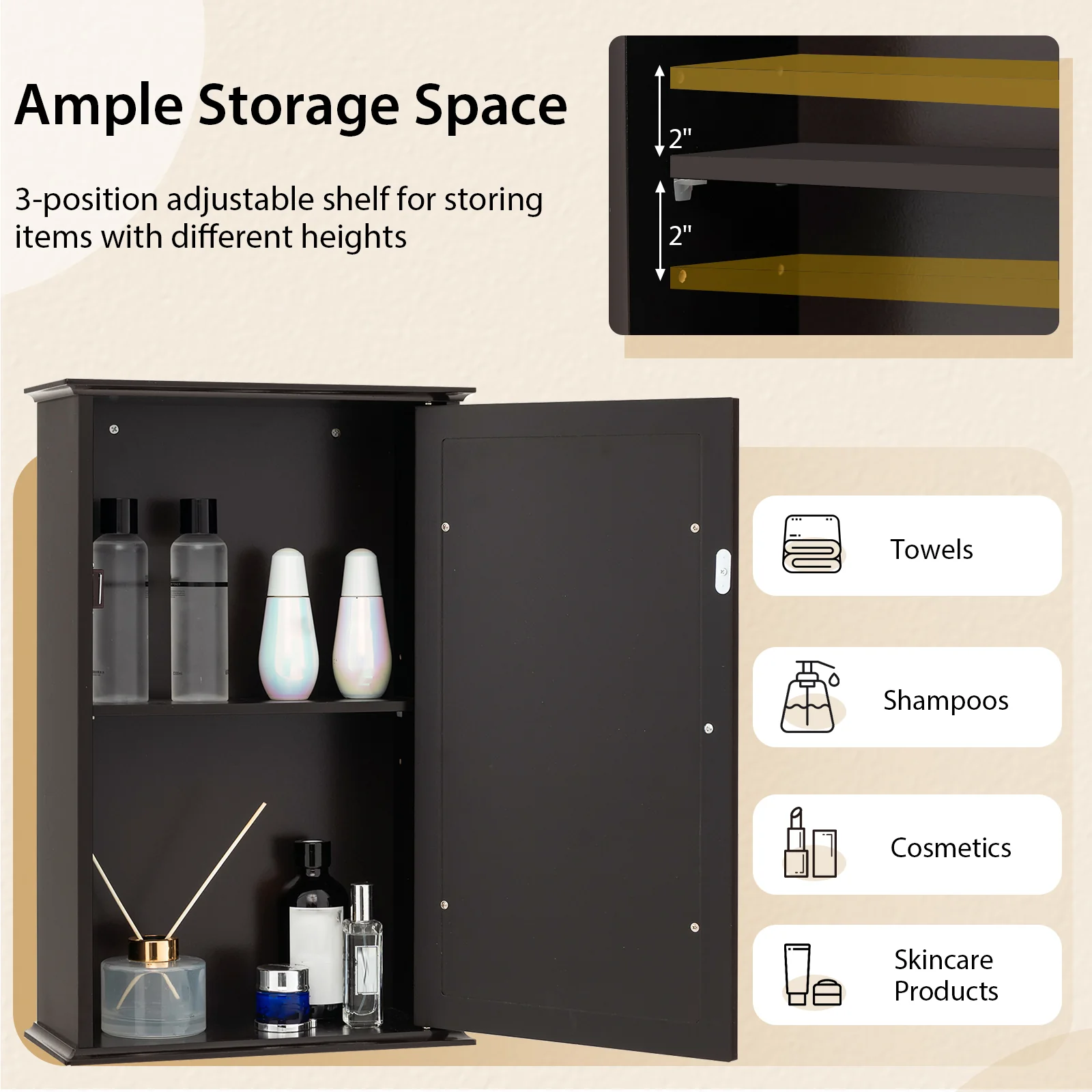 Bathroom Wall Cabinet with Single Mirror Door, Brown - Image 8