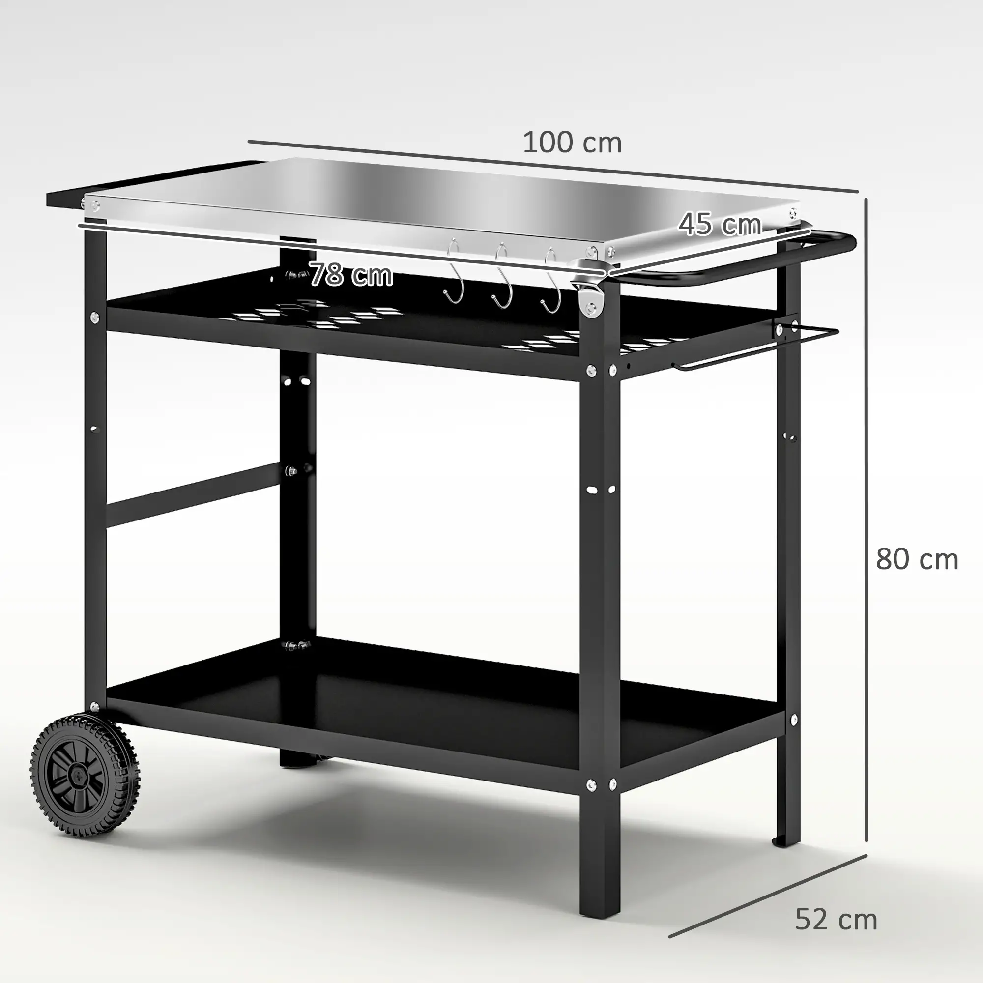 BBQ Stand With Stainless Steel Top, Adjustable Shelf, Hooks, Seasoning Tray - Image 3