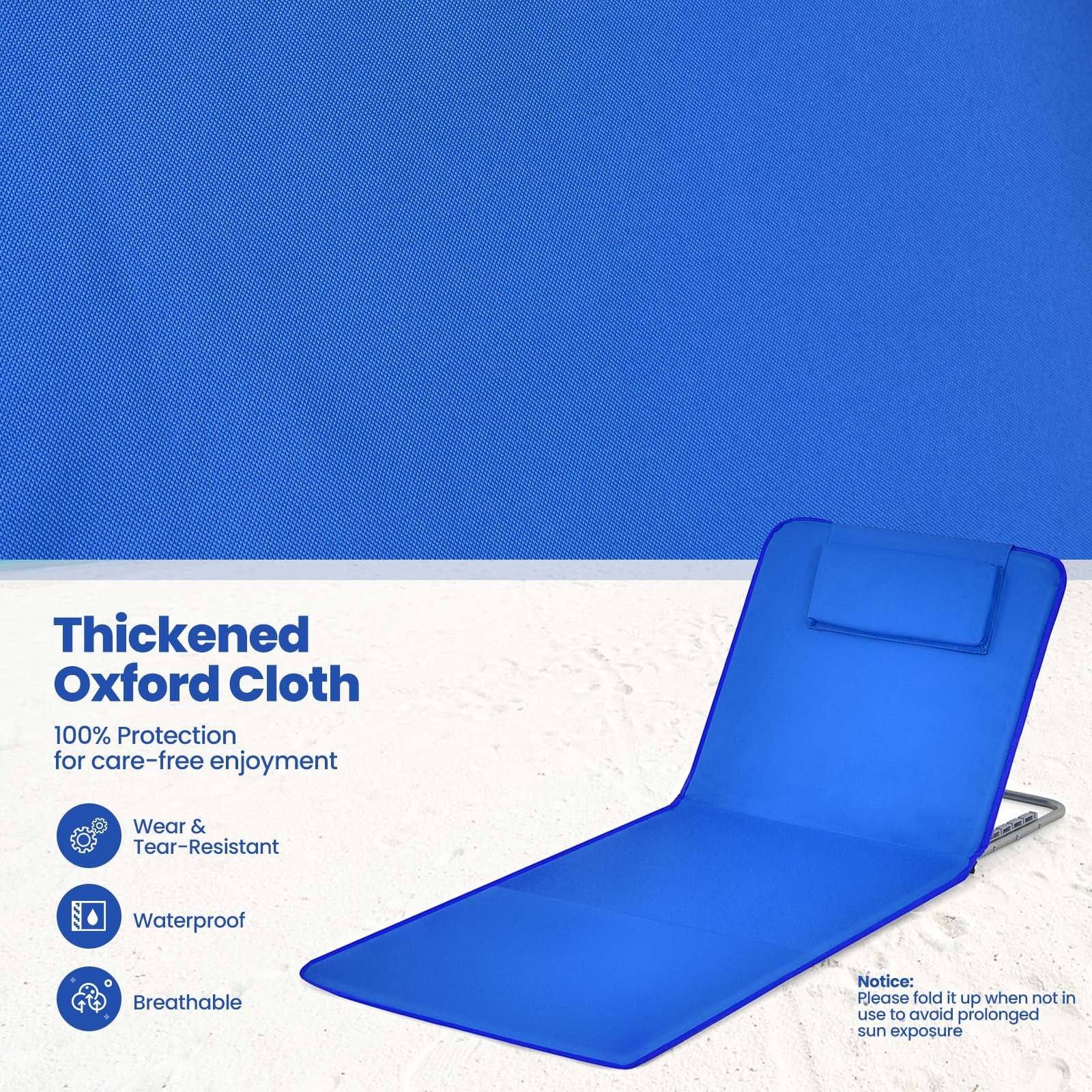 Beach Lounge Chair Mat Set, 3 Pieces, 2 Adjustable Chairs With Table, Blue - Image 9