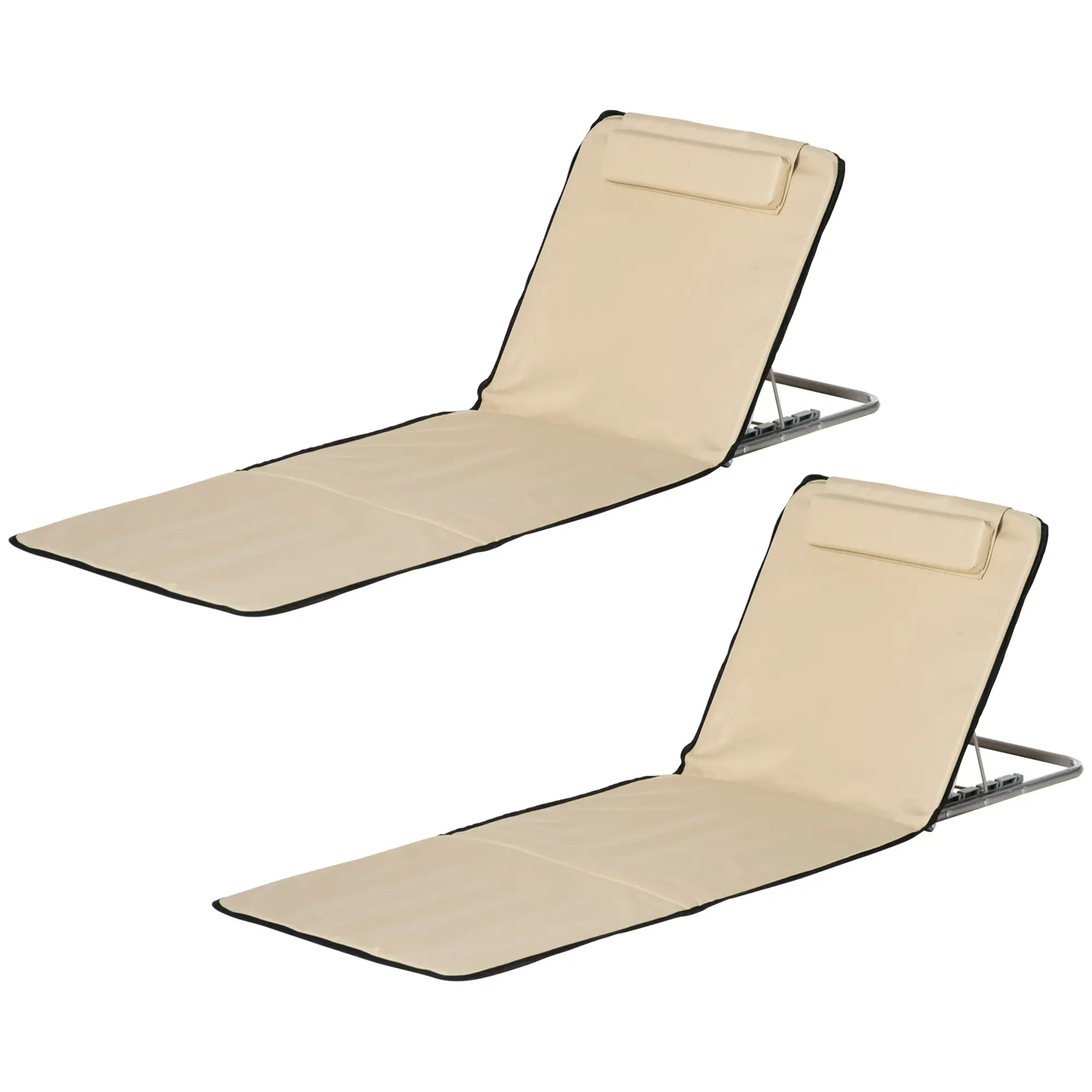 Beach Lounge Chair Set, 2 Pieces, Folding Chaise, Beige