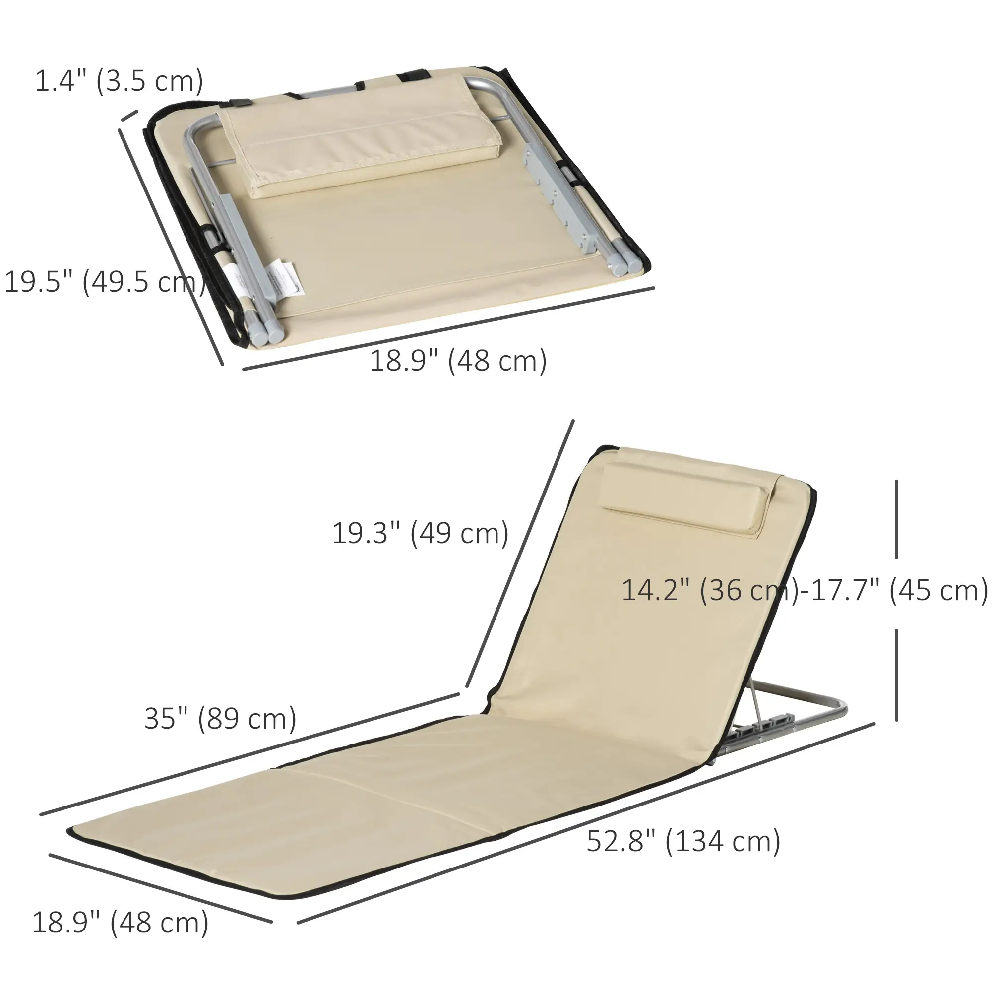 Beach Lounge Chair Set, 2 Pieces, Folding Chaise, Beige - Image 3