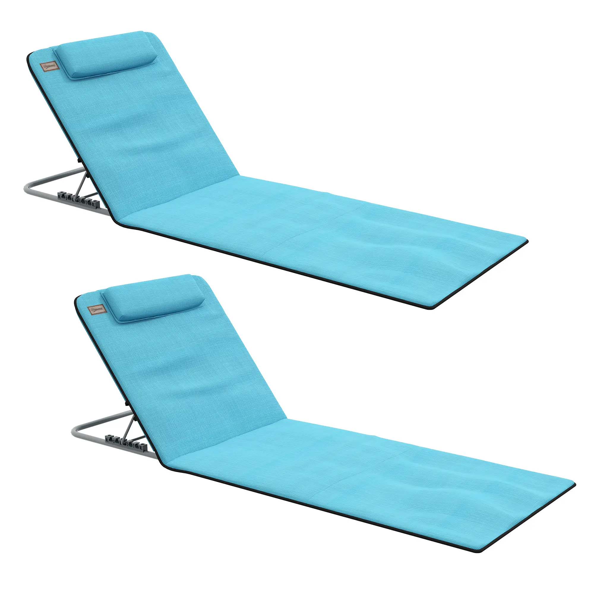 Beach Lounge Chair Set, 2 Pieces, Folding Chaise, Blue