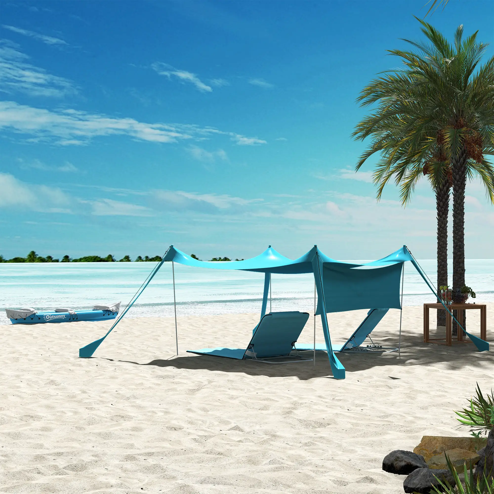 Beach Lounge Chair Set, 2 Pieces, Folding Chaise, Blue - Image 10