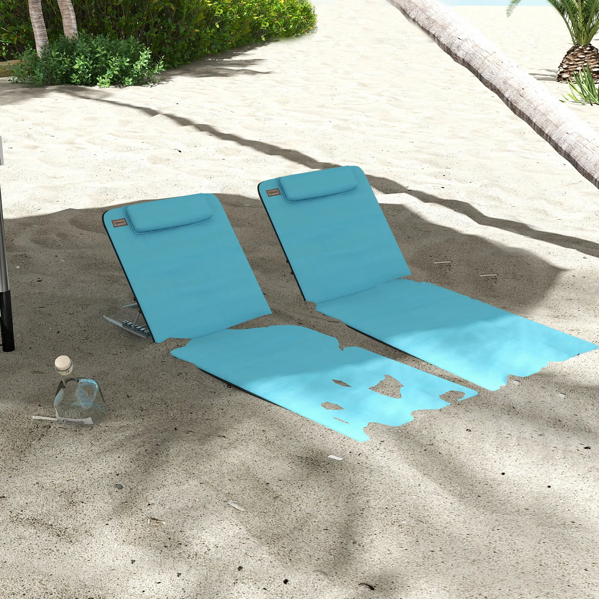 Beach Lounge Chair Set, 2 Pieces, Folding Chaise, Blue - Image 2