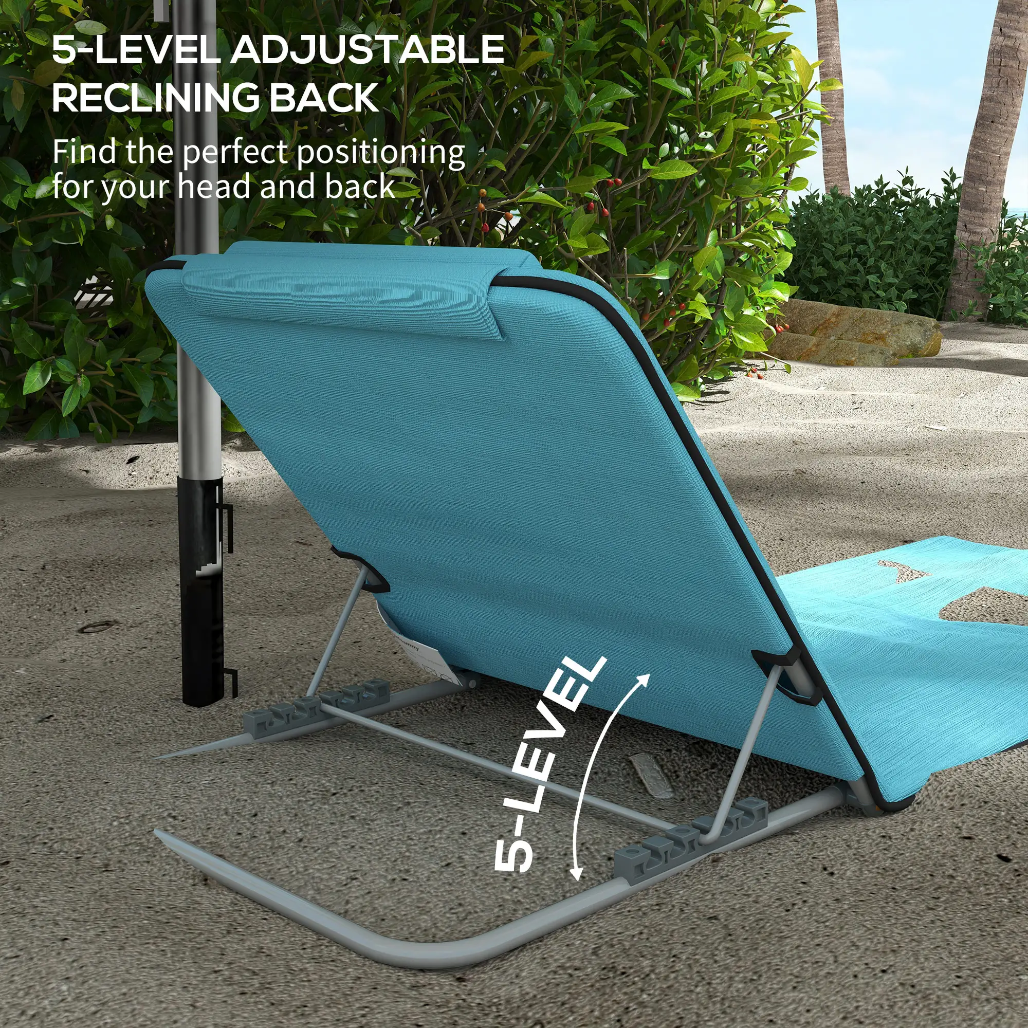Beach Lounge Chair Set, 2 Pieces, Folding Chaise, Blue - Image 6