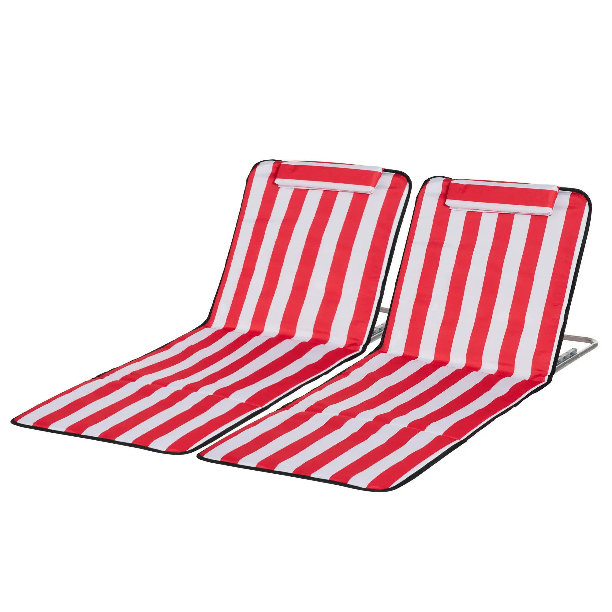 Beach Lounge Chair Set, Folding Mat w/ Adjustable Back, Steel Frame, Head Pillow, Carry Bag, Red and White - Image 11