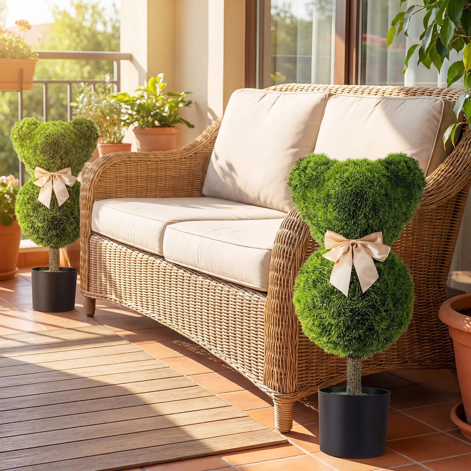 Bear Topiary Trees With Pots, Sun-Resistant Bear-Shaped Boxwood Faux Plants - Image 2