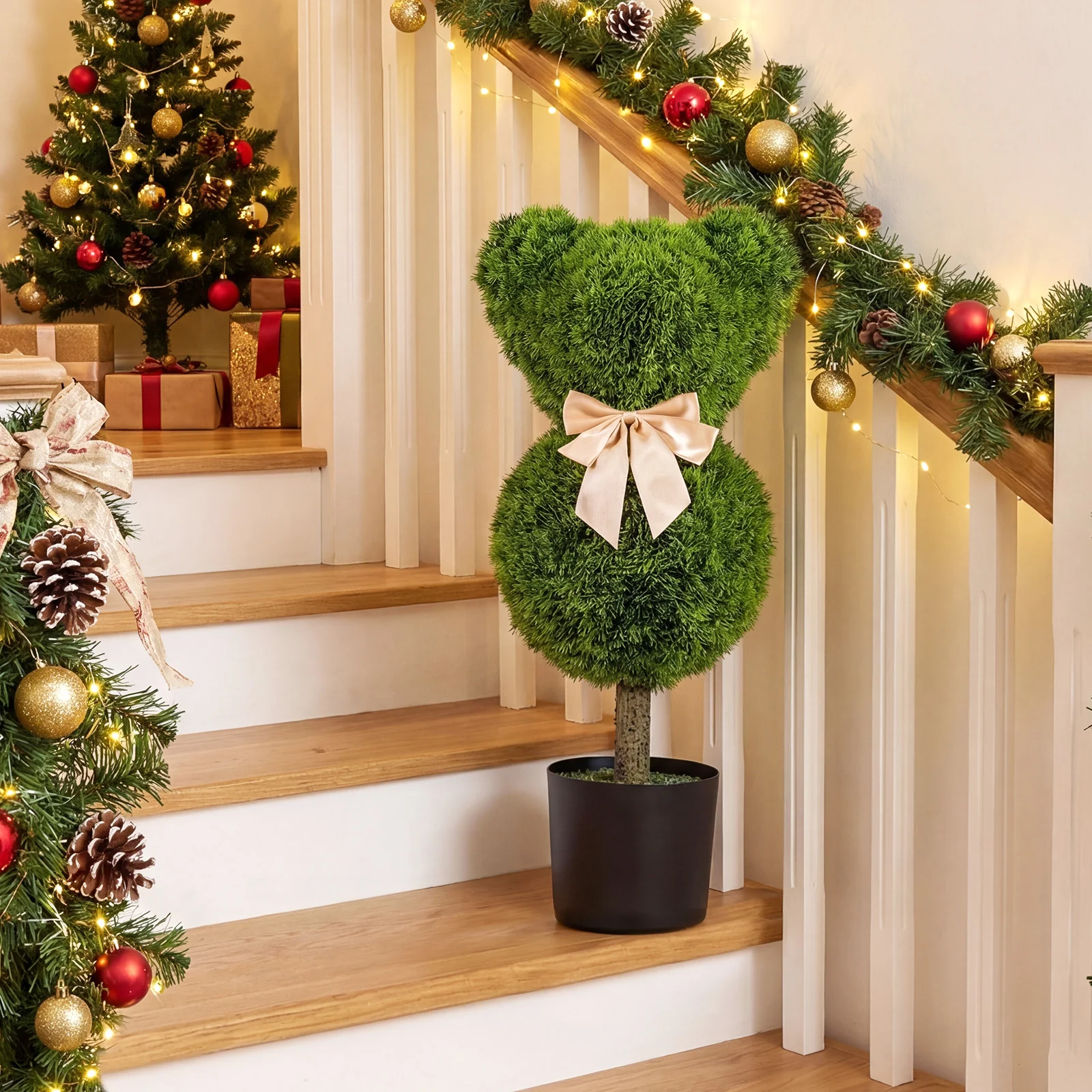 Bear Topiary Trees With Pots, Sun-Resistant Bear-Shaped Boxwood Faux Plants - Image 5