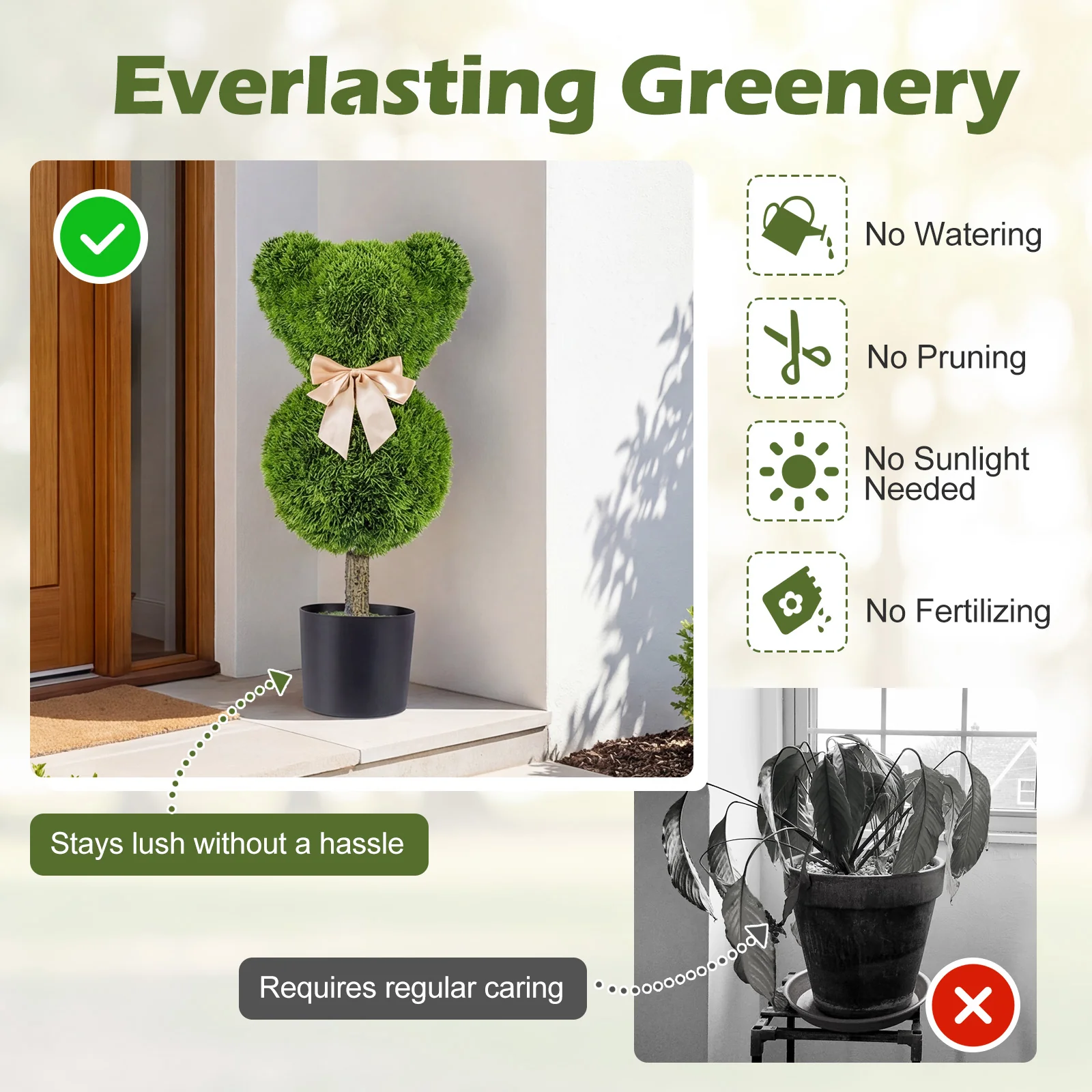 Bear Topiary Trees With Pots, Sun-Resistant Bear-Shaped Boxwood Faux Plants - Image 7