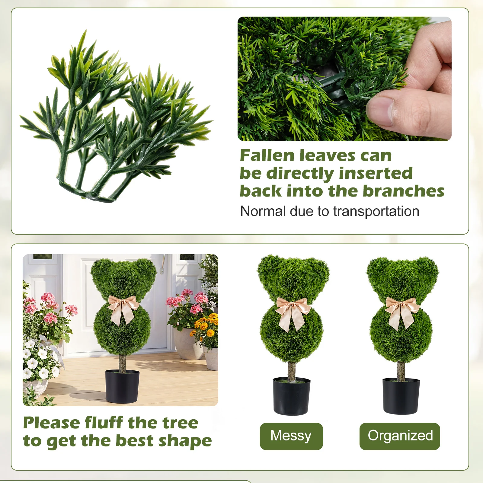 Bear Topiary Trees With Pots, Sun-Resistant Bear-Shaped Boxwood Faux Plants - Image 8