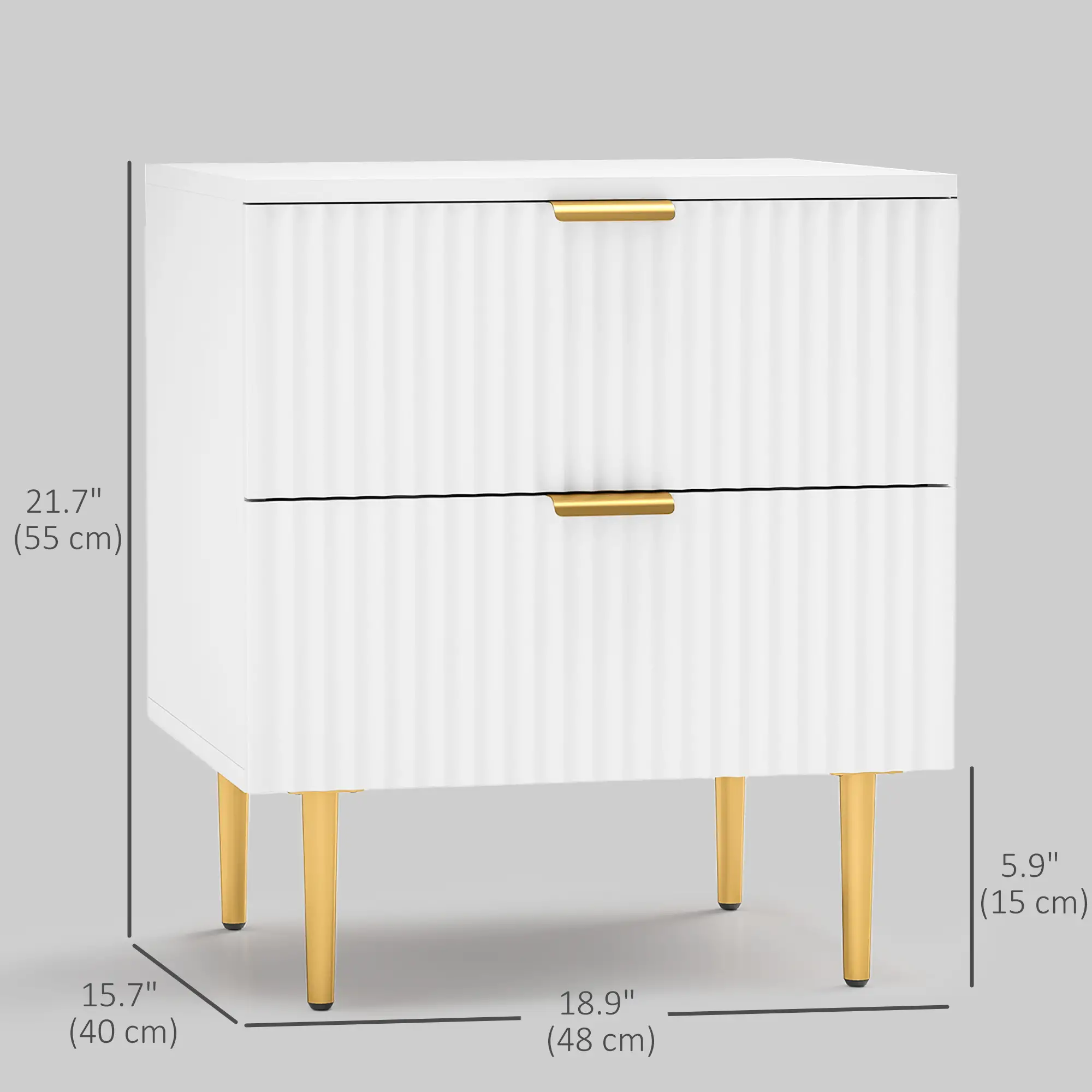 Bedside Table, Modern Nightstand with 2 Drawers, Side End Table with Metal Legs for Living Room, Bedroom, White - Image 3
