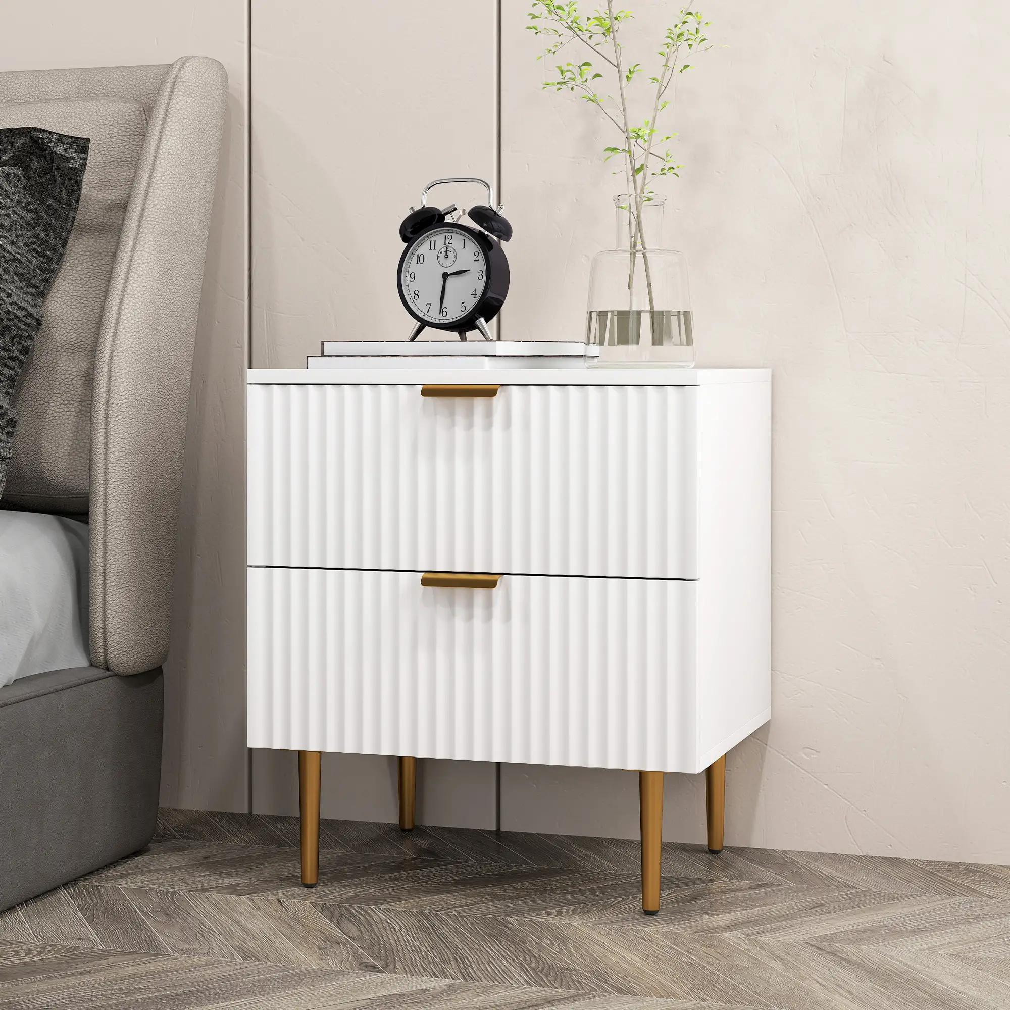 Bedside Table, Modern Nightstand with 2 Drawers, Side End Table with Metal Legs for Living Room, Bedroom, White - Image 8
