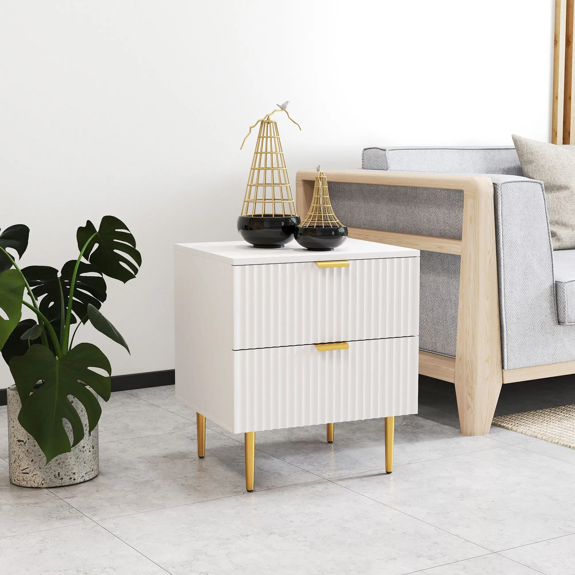 Bedside Table, Modern Nightstand with 2 Drawers, Side End Table with Metal Legs for Living Room, Bedroom, White - Image 9