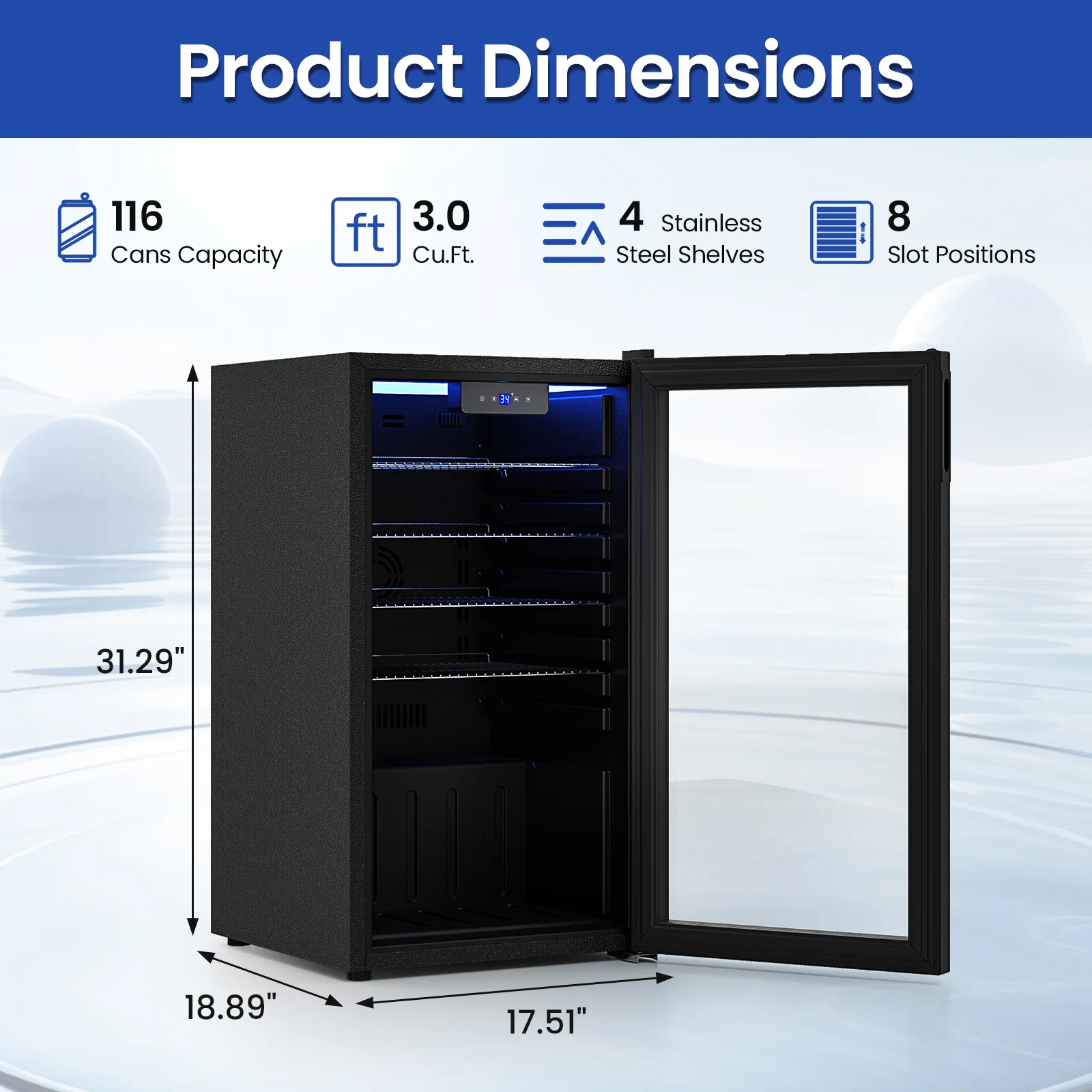 Beverage Refrigerator Cooler, Glass Door, Black - Image 5