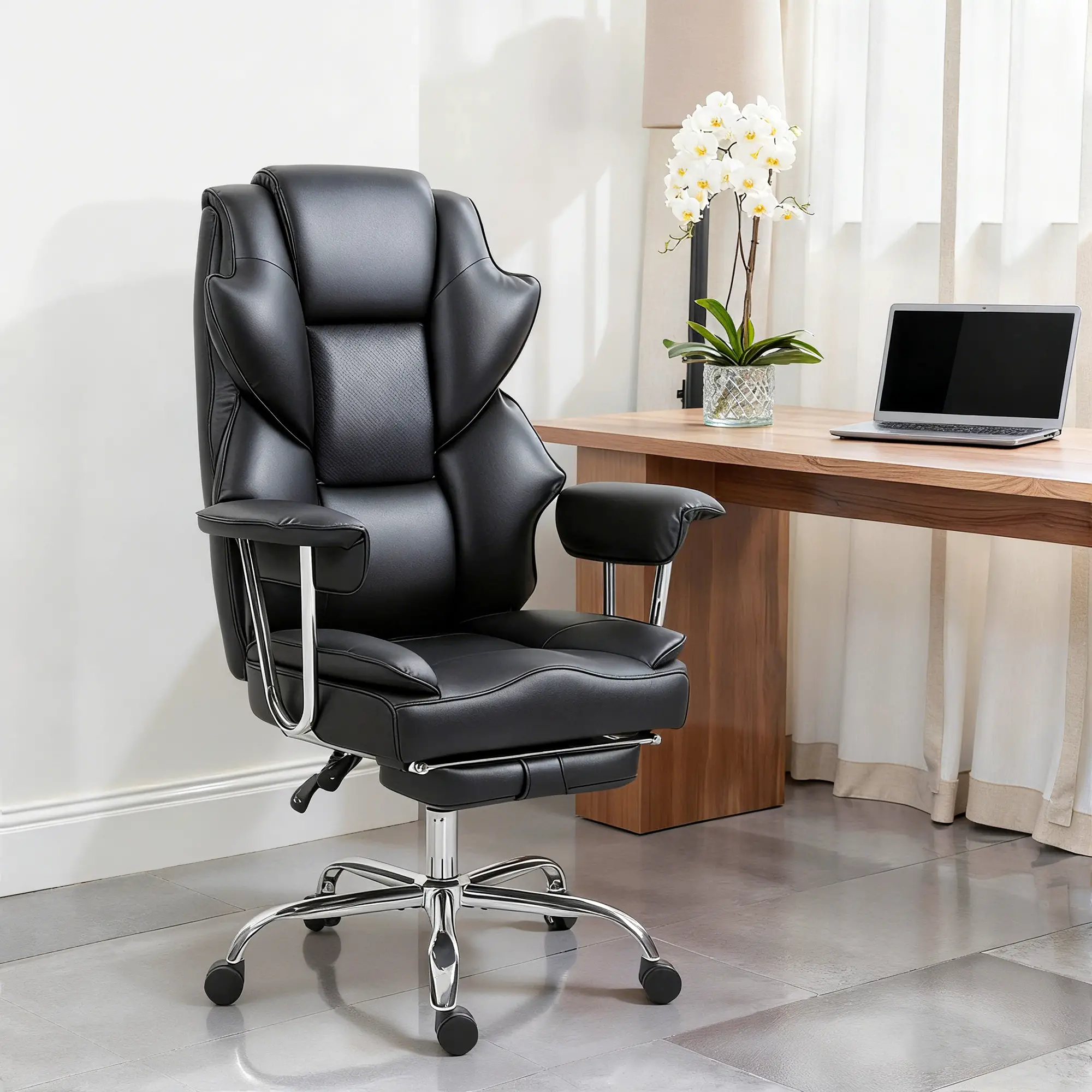 Big And Tall Office Chair, 400 Lbs, Reclining Backrest, PU Leather - Image 2