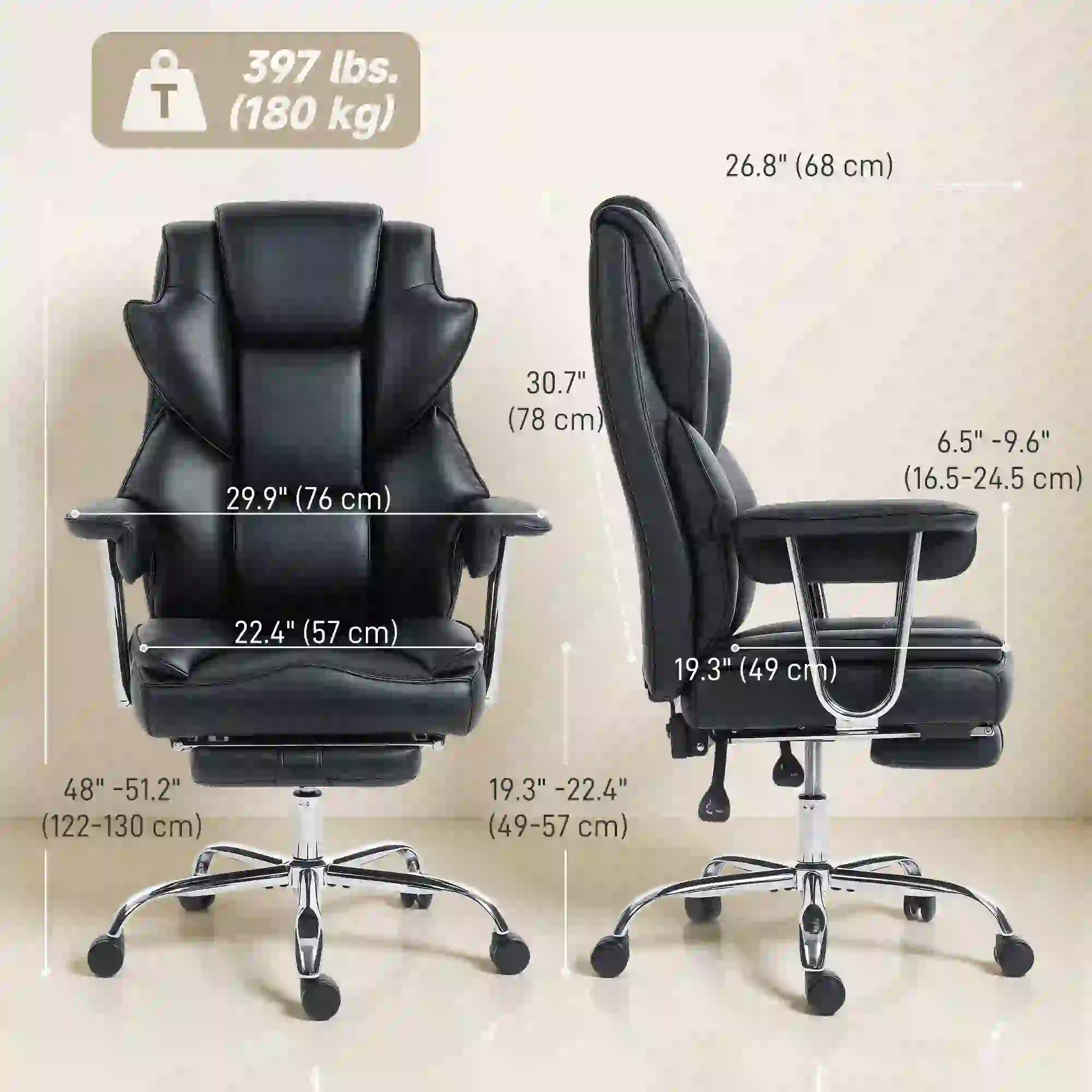 Big And Tall Office Chair, 400 Lbs, Reclining Backrest, PU Leather - Image 3