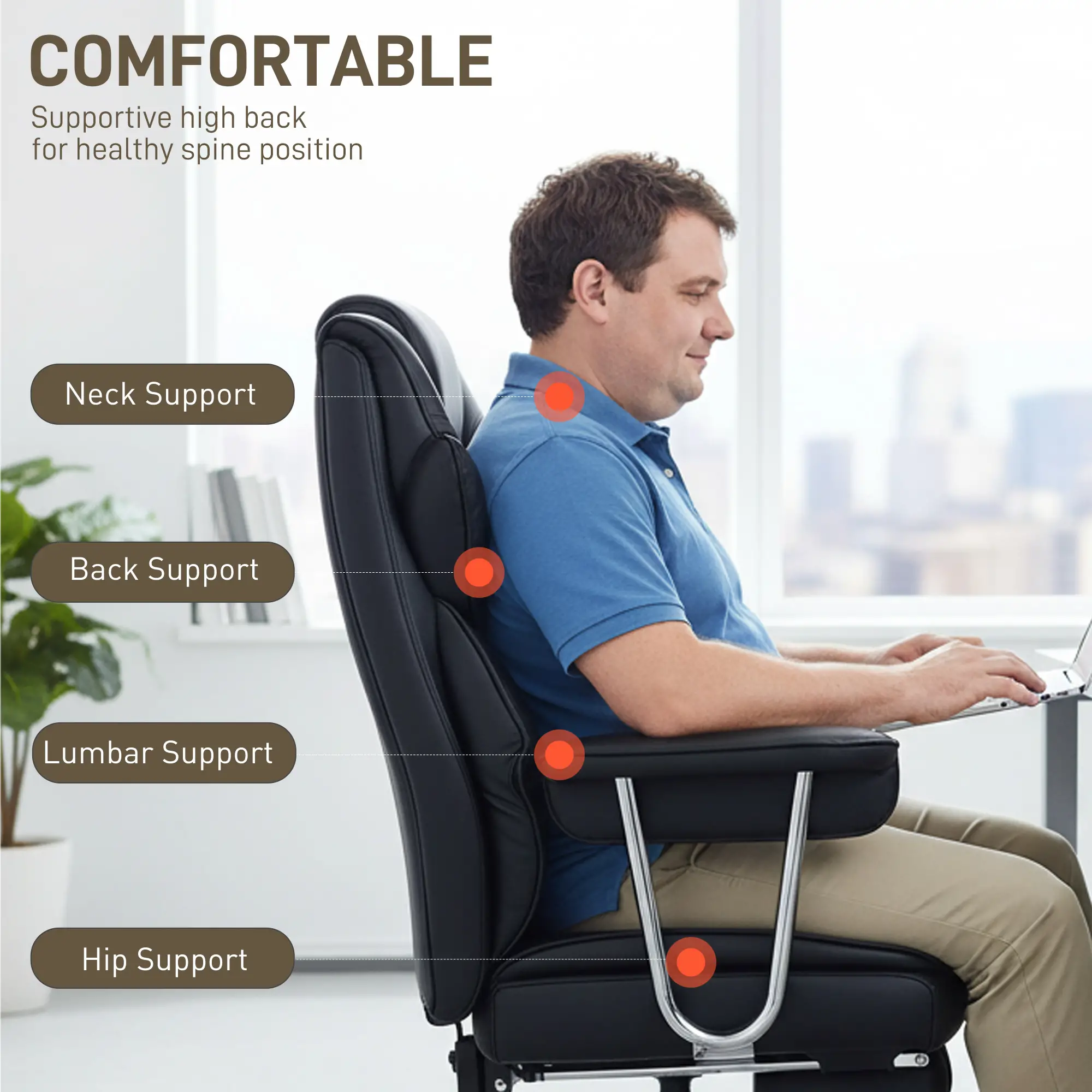 Big And Tall Office Chair, 400 Lbs, Reclining Backrest, PU Leather - Image 5