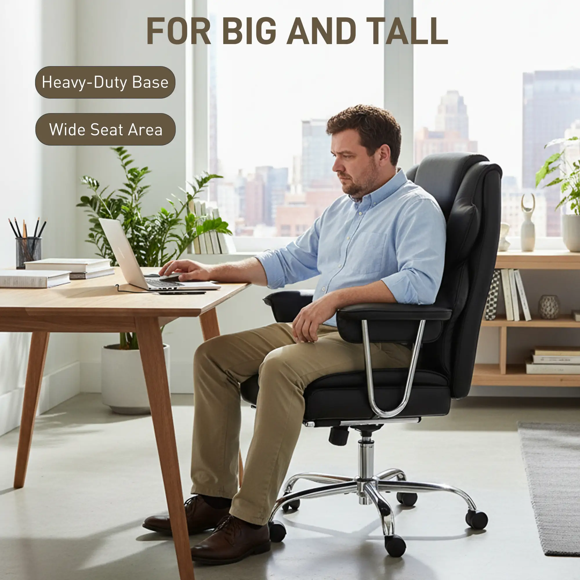Big And Tall Office Chair, 400 Lbs, Reclining Backrest, PU Leather - Image 6