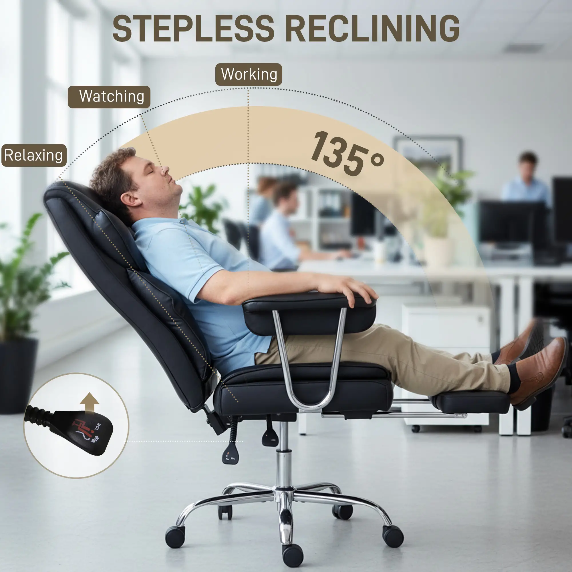 Big And Tall Office Chair, 400 Lbs, Reclining Backrest, PU Leather - Image 7