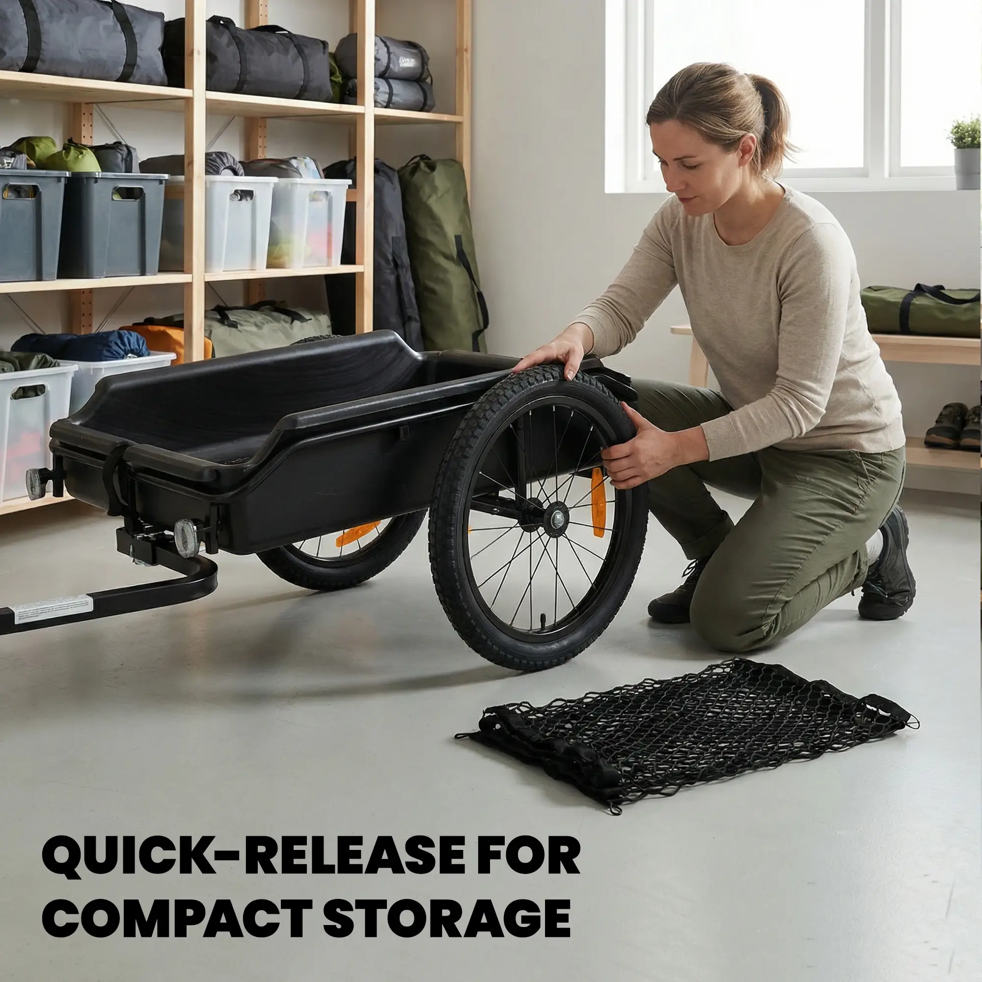Bike Cargo Trailer, 16" Wheels, Quick Release, Cargo Net, Red Flag, Red - Image 10