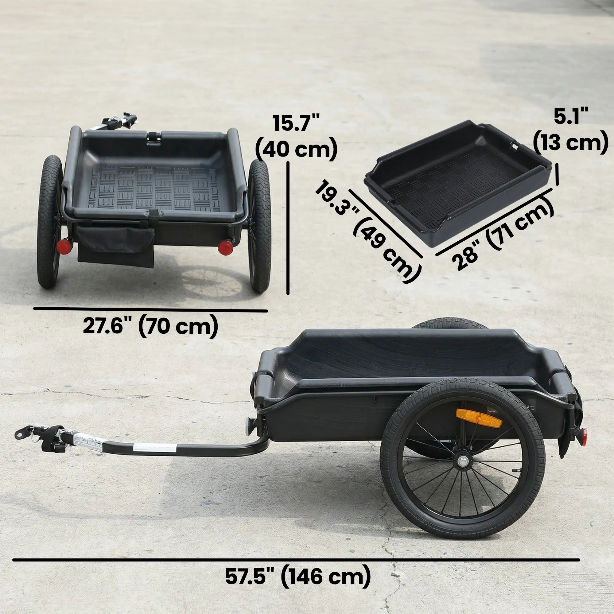 Bike Cargo Trailer, 16" Wheels, Quick Release, Cargo Net, Red Flag, Red - Image 3