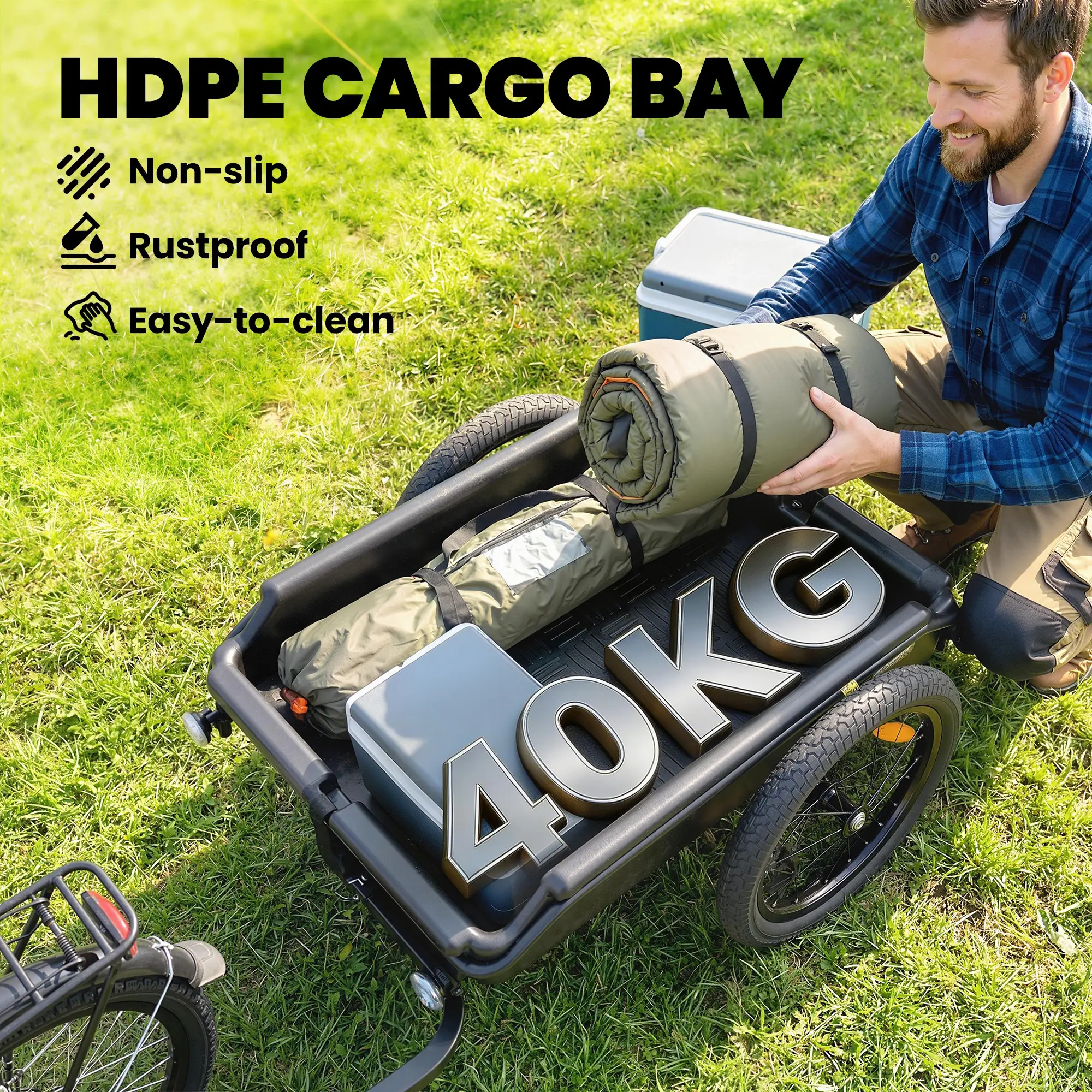 Bike Cargo Trailer, 16" Wheels, Quick Release, Cargo Net, Red Flag, Red - Image 6