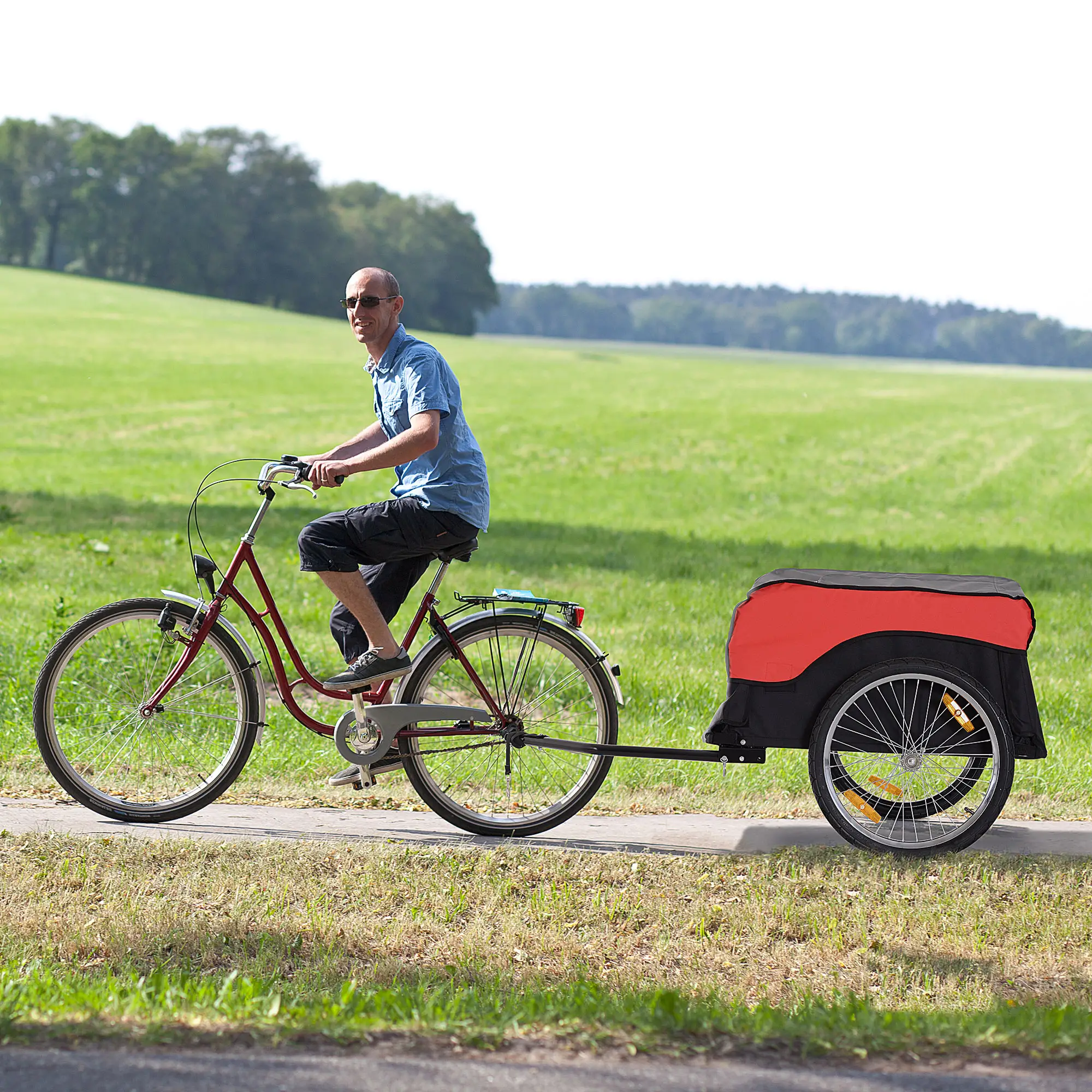 Bike Cargo Trailer, Bicycle Luggage Carrier Cart, Black, Red - Image 2