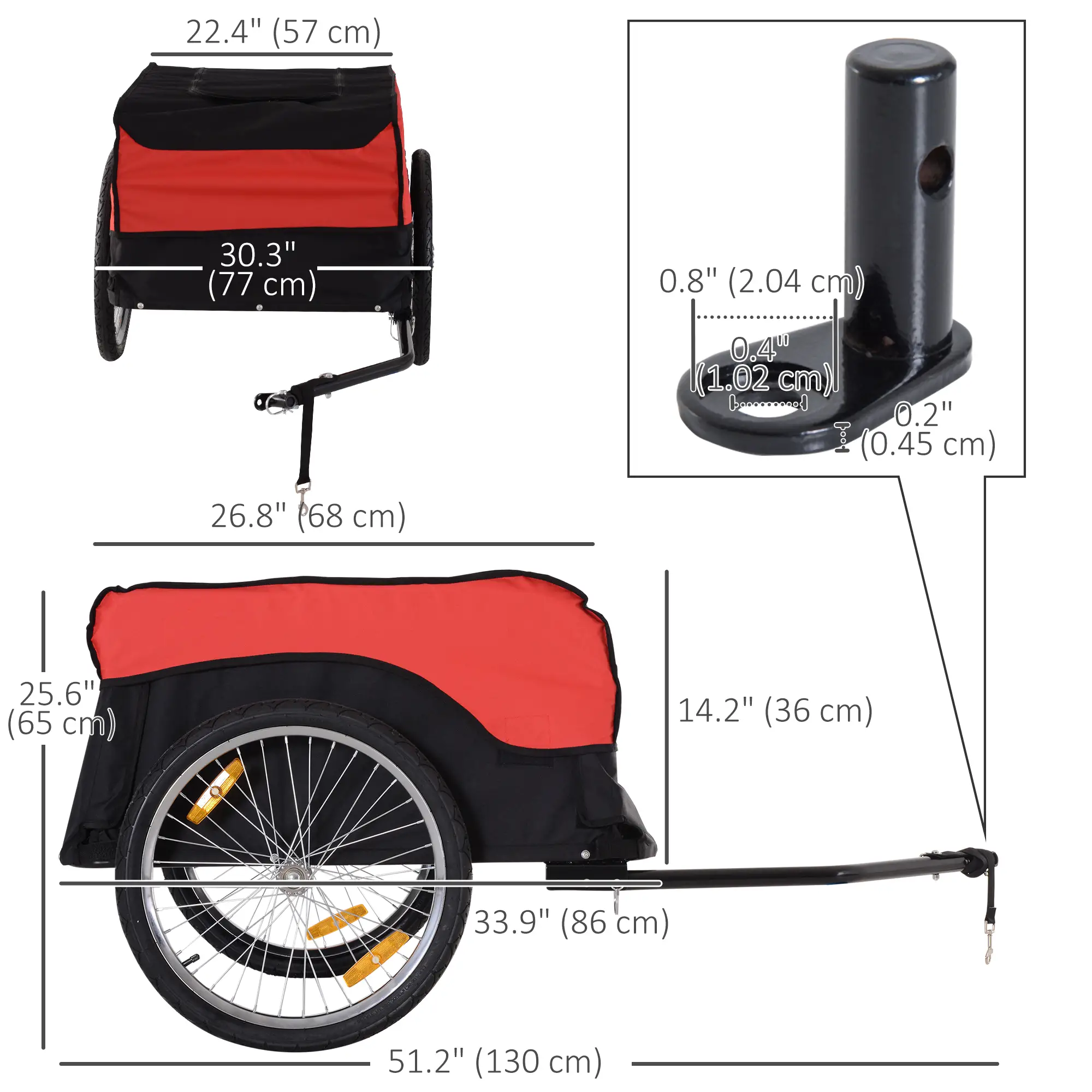 Bike Cargo Trailer, Bicycle Luggage Carrier Cart, Black, Red - Image 3