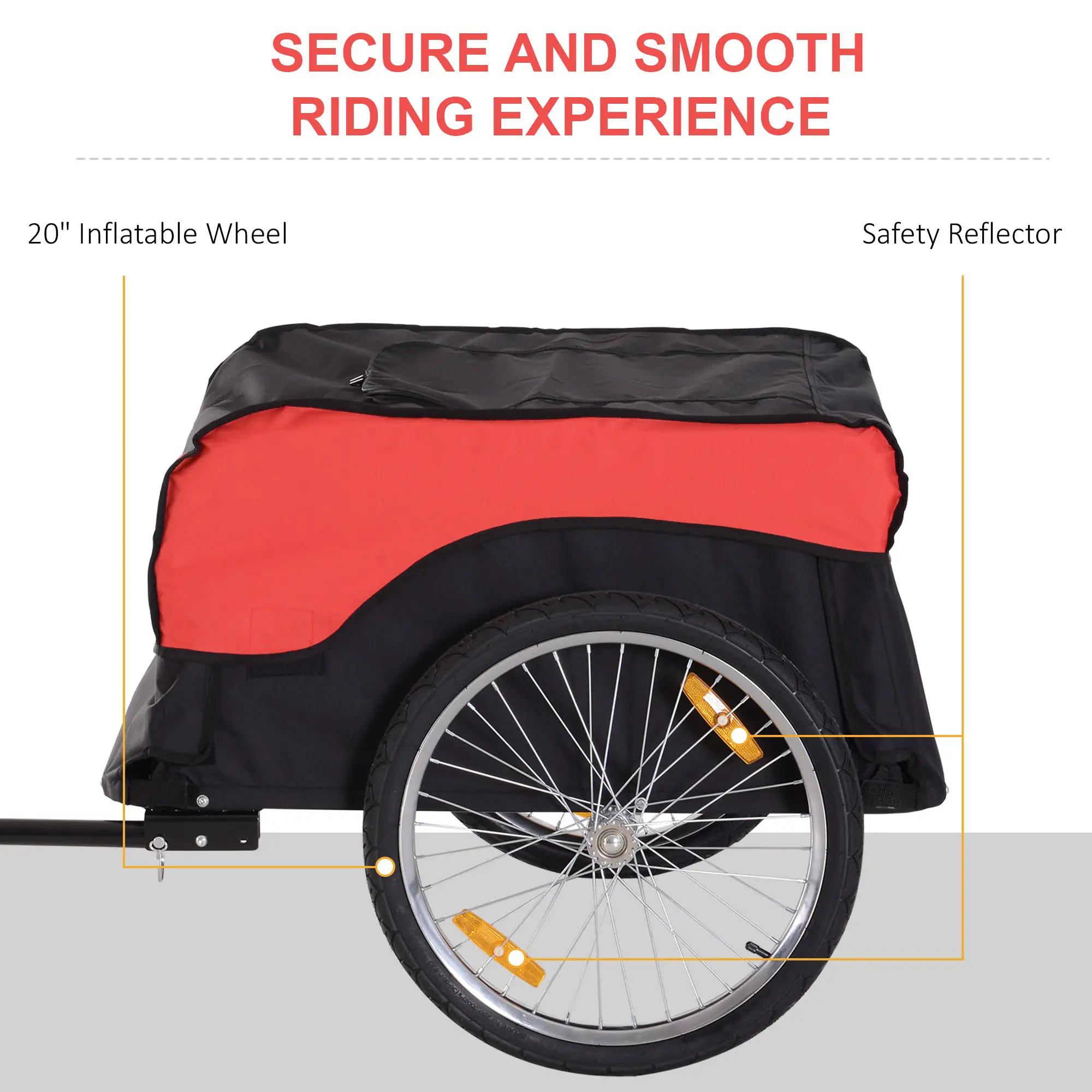 Bike Cargo Trailer, Bicycle Luggage Carrier Cart, Black, Red - Image 5