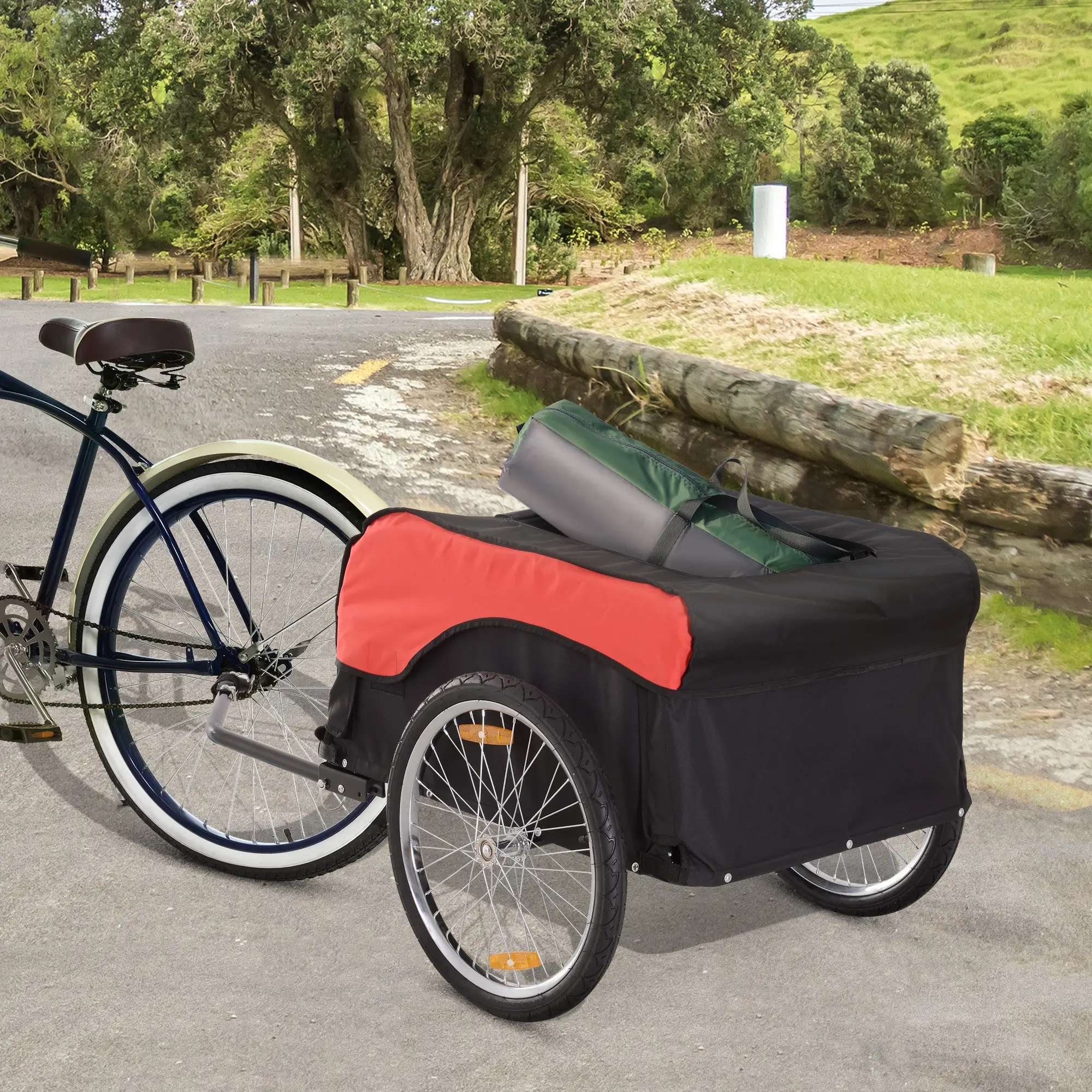 Bike Cargo Trailer, Bicycle Luggage Carrier Cart, Black, Red - Image 8