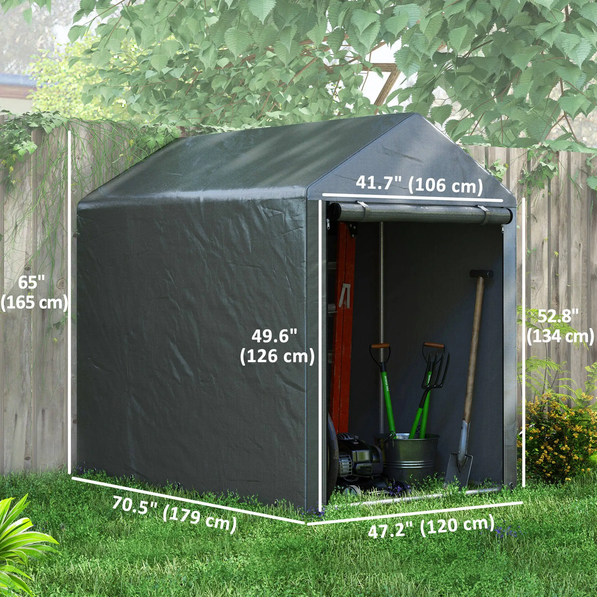 Bike Storage Shed, Motorcycle Shelter, Galvanized Steel, 4x6 Ft, Green - Image 3