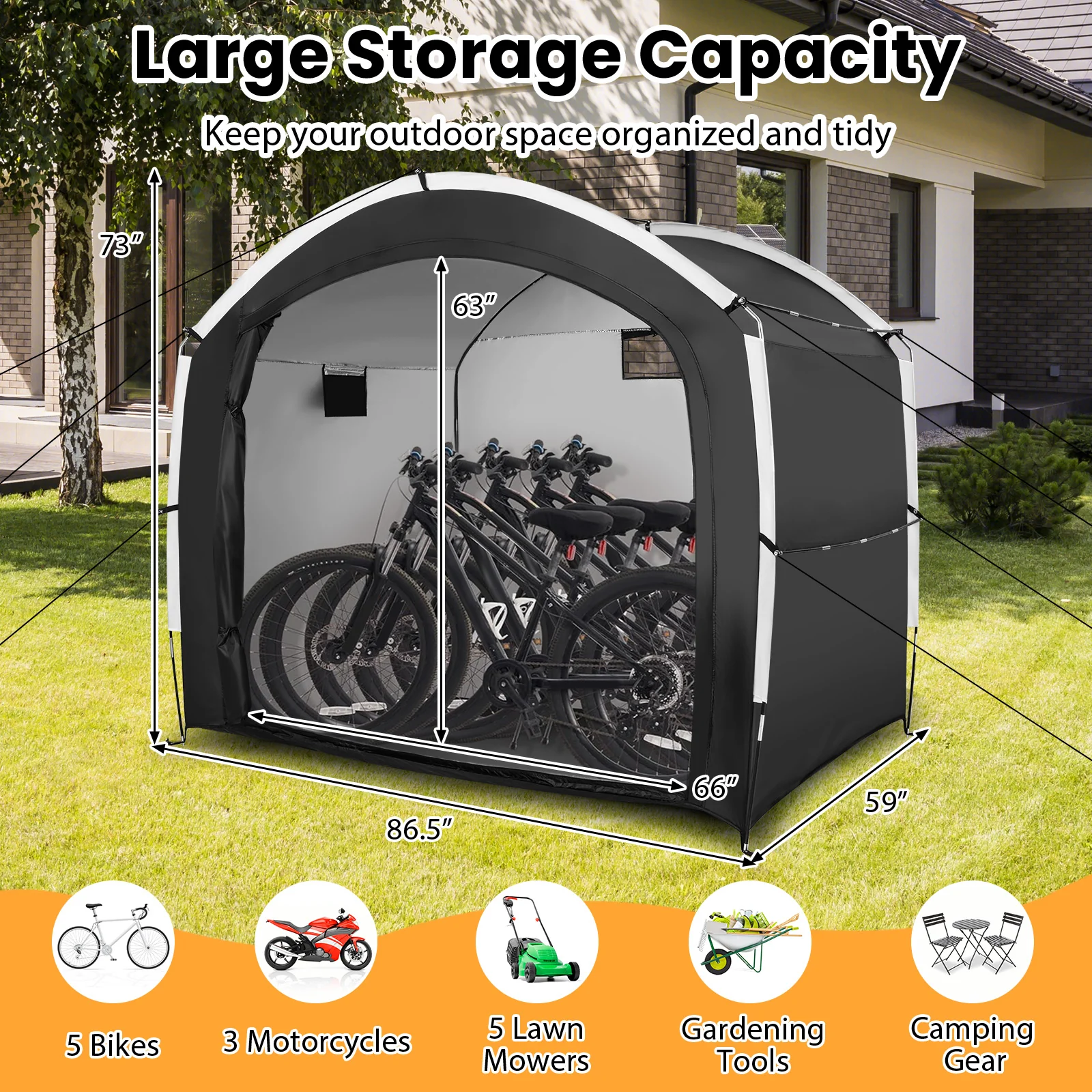 Bike Storage Shed Tent, 5 Bikes, PU4000MM Waterproof, Black - Image 5