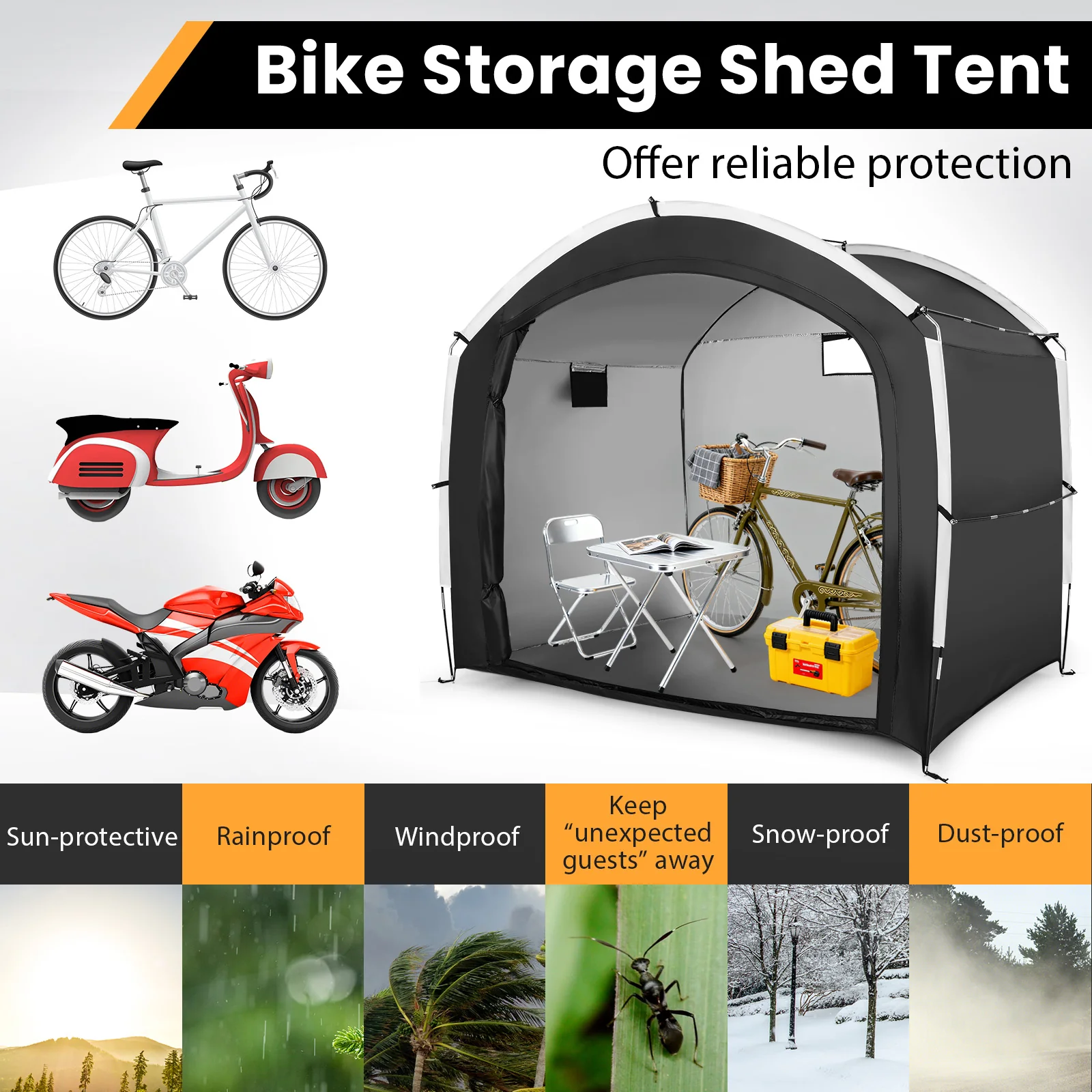 Bike Storage Shed Tent, 5 Bikes, PU4000MM Waterproof, Black - Image 7