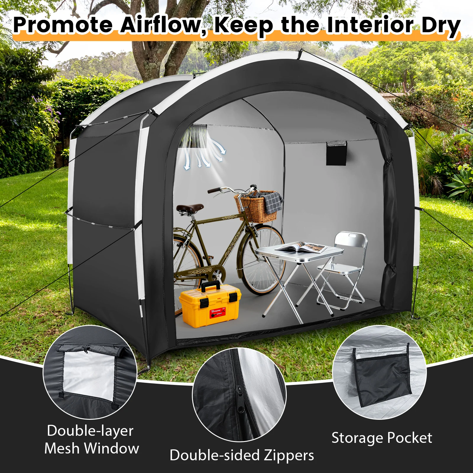 Bike Storage Shed Tent, 5 Bikes, PU4000MM Waterproof, Black - Image 9