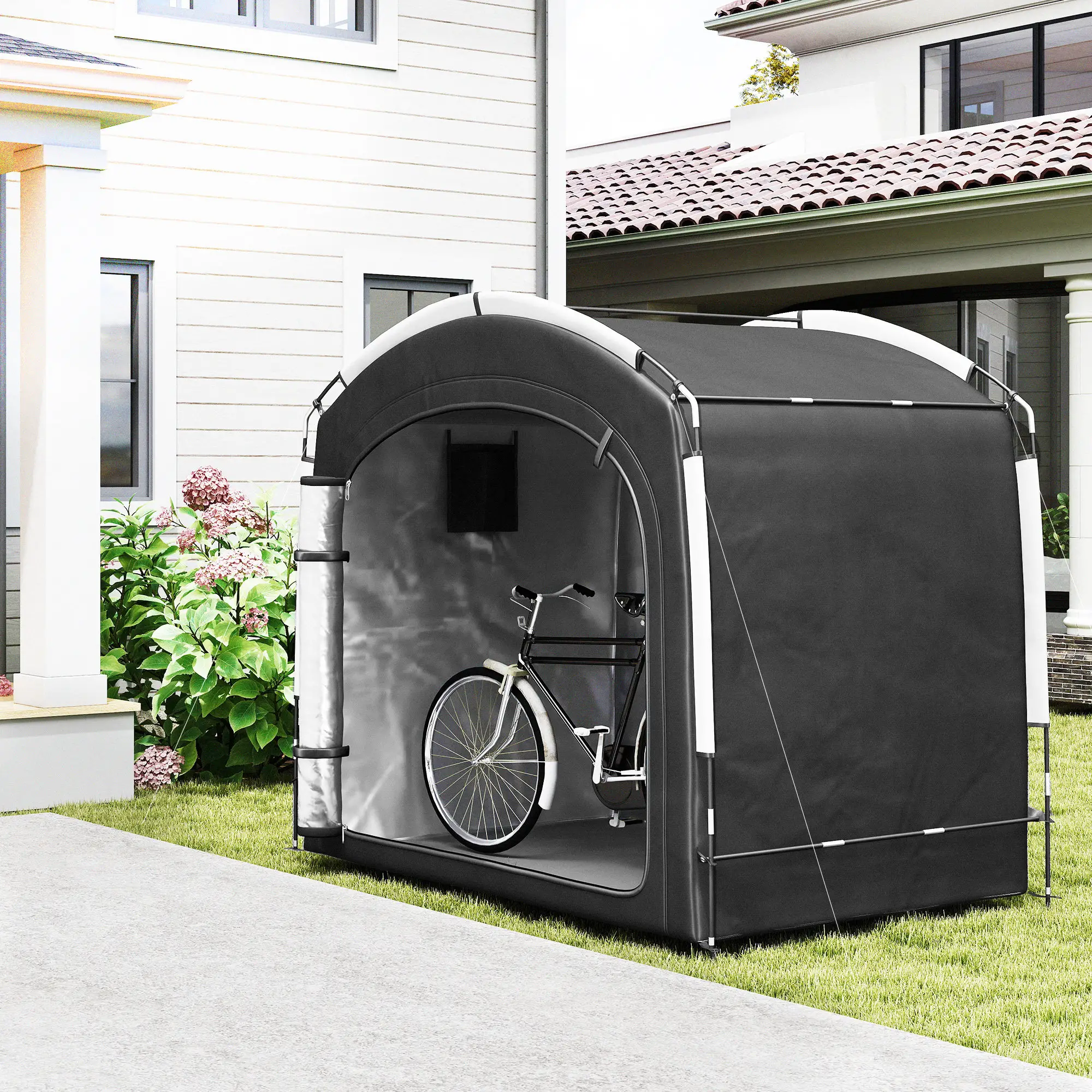 Bike Storage Shed Tent, Portable Waterproof, 210D Oxford Fabric, Black - Image 2