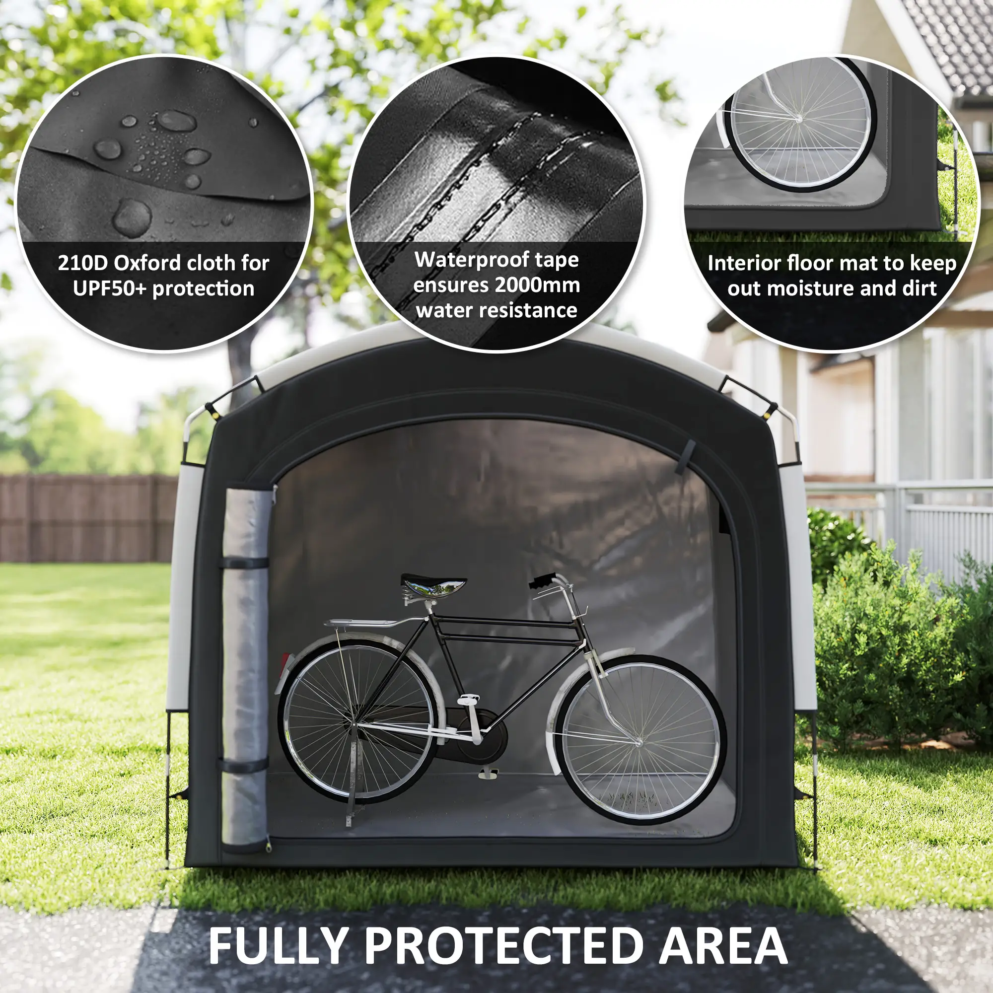 Bike Storage Shed Tent, Portable Waterproof, 210D Oxford Fabric, Black - Image 5