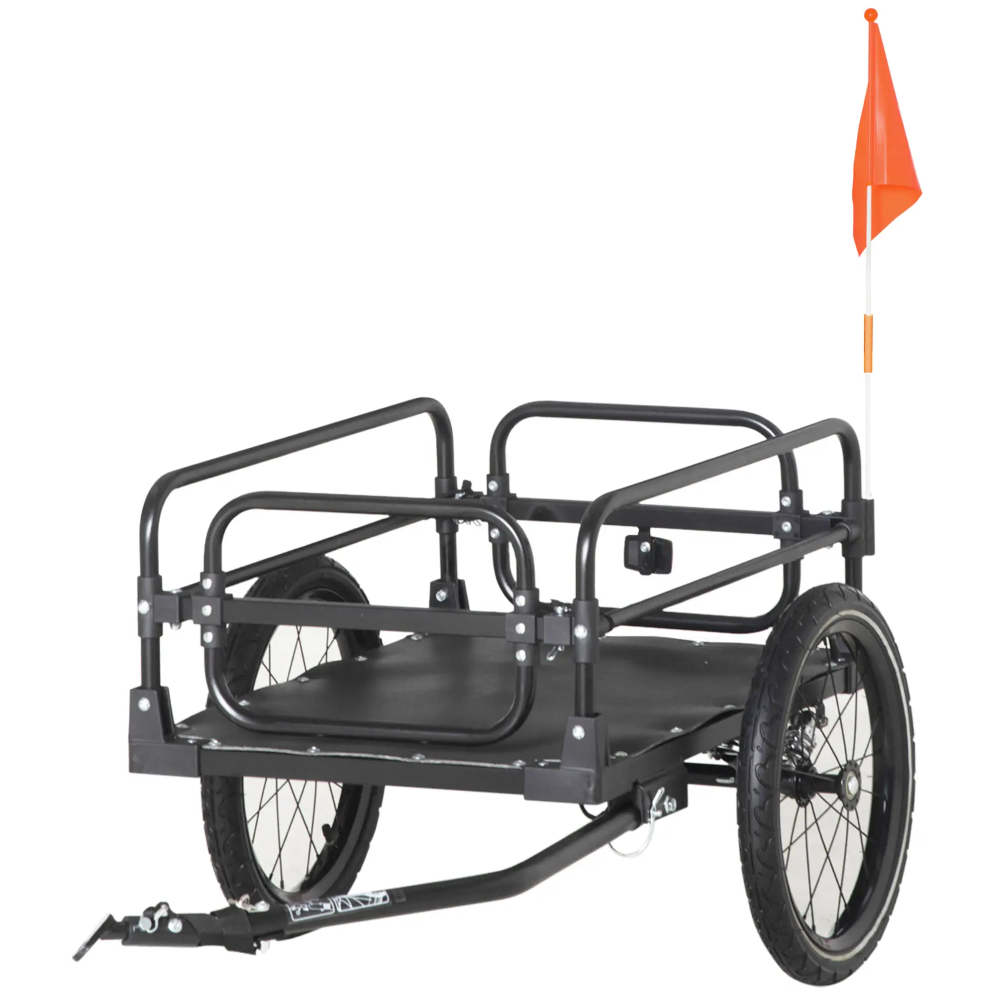 Bike Trailer, Bicycle Cargo Carrier, 16" Wheels, Hitch, Steel Frame, Black