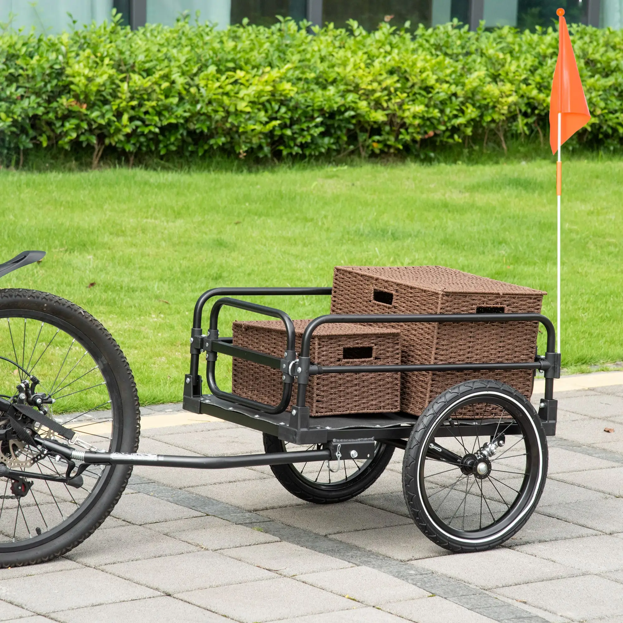 Bike Trailer, Bicycle Cargo Carrier, 16" Wheels, Hitch, Steel Frame, Black - Image 2