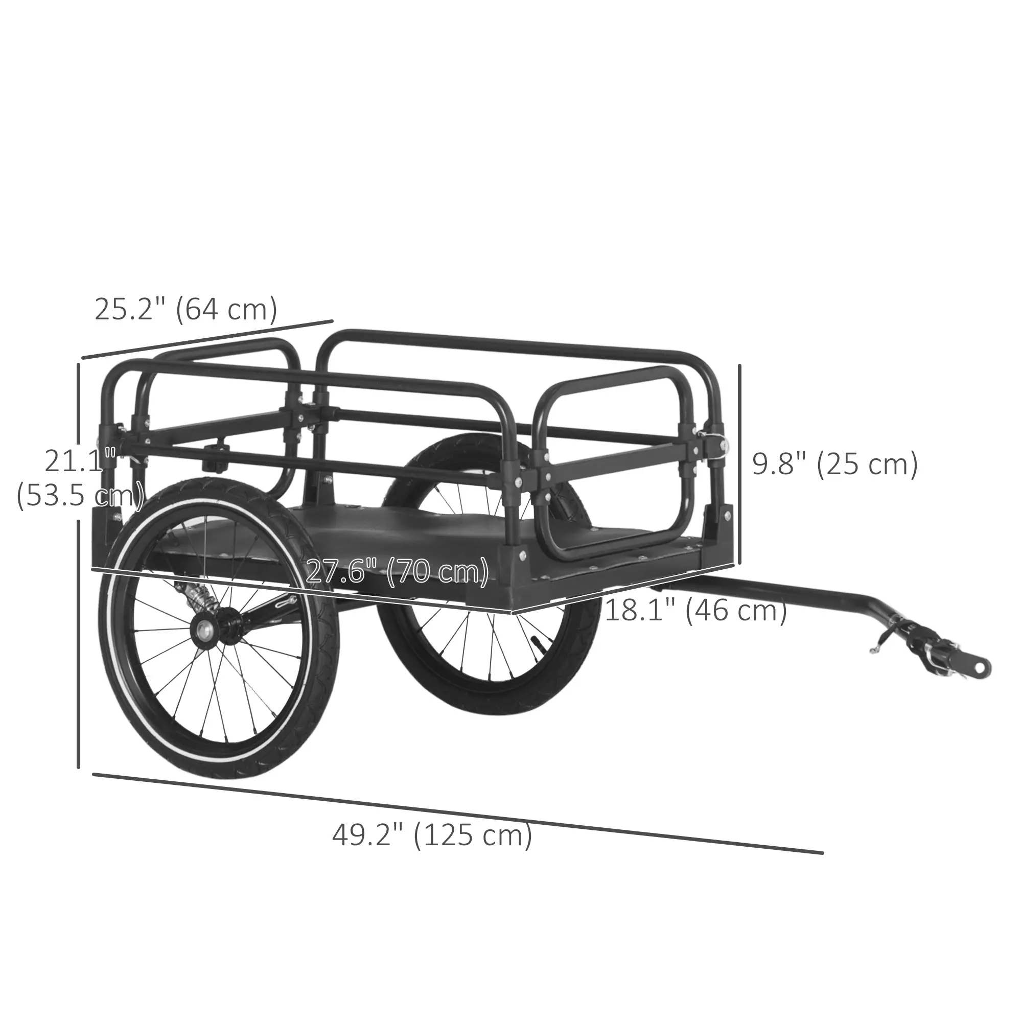 Bike Trailer, Bicycle Cargo Carrier, 16" Wheels, Hitch, Steel Frame, Black - Image 3