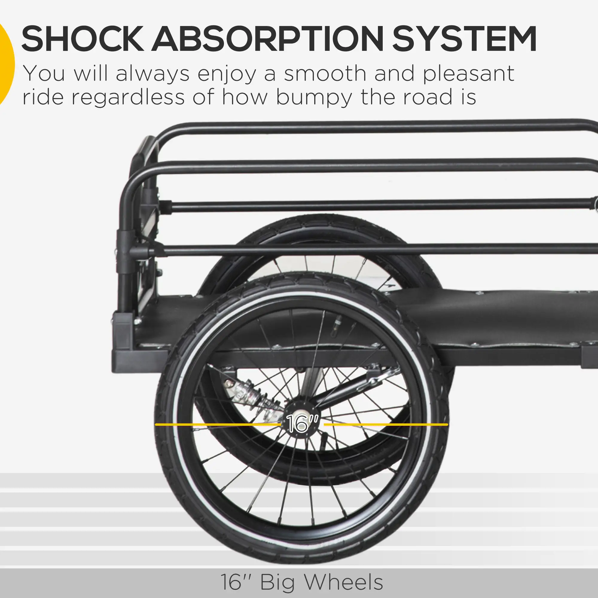 Bike Trailer, Bicycle Cargo Carrier, 16" Wheels, Hitch, Steel Frame, Black - Image 4