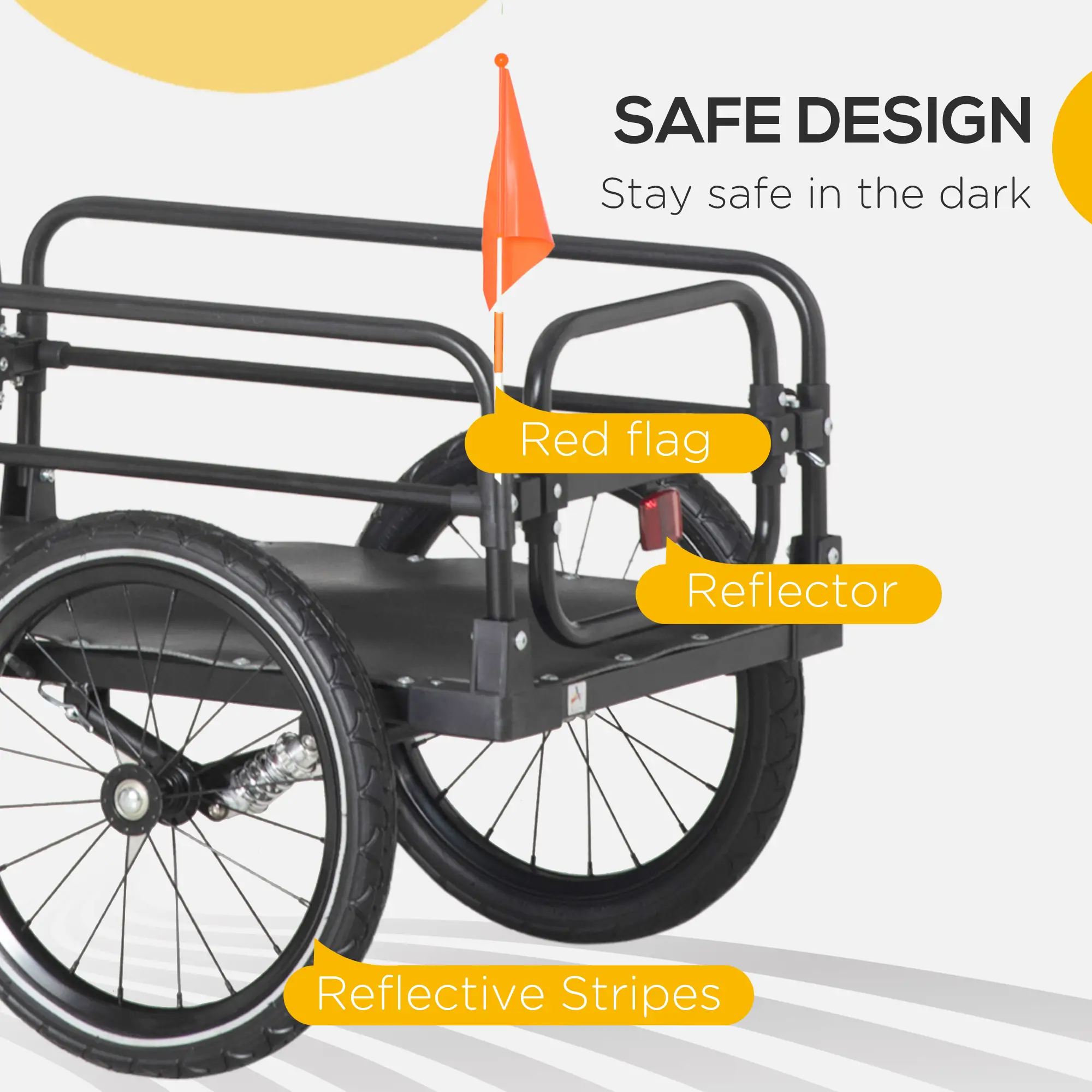 Bike Trailer, Bicycle Cargo Carrier, 16" Wheels, Hitch, Steel Frame, Black - Image 5