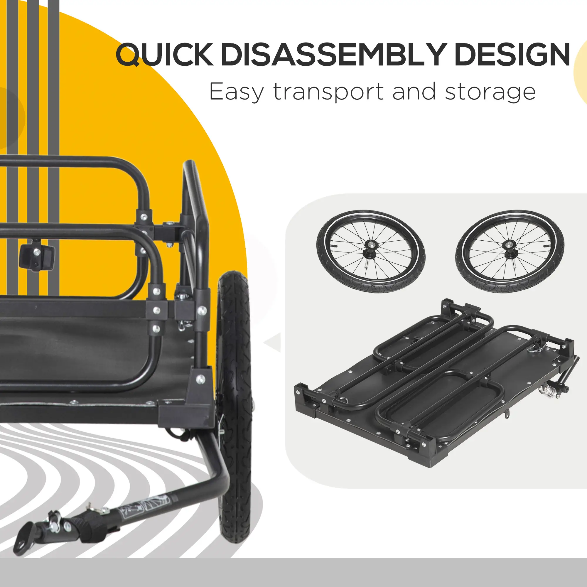 Bike Trailer, Bicycle Cargo Carrier, 16" Wheels, Hitch, Steel Frame, Black - Image 6