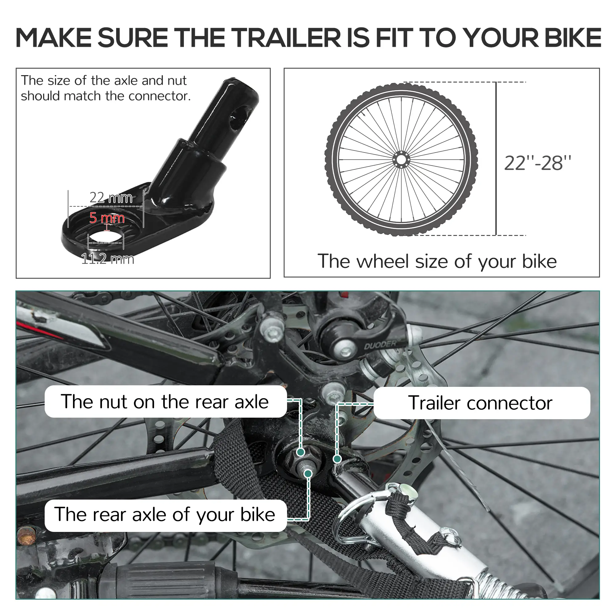 Bike Trailer, Bicycle Cargo Carrier, 16" Wheels, Hitch, Steel Frame, Black - Image 9