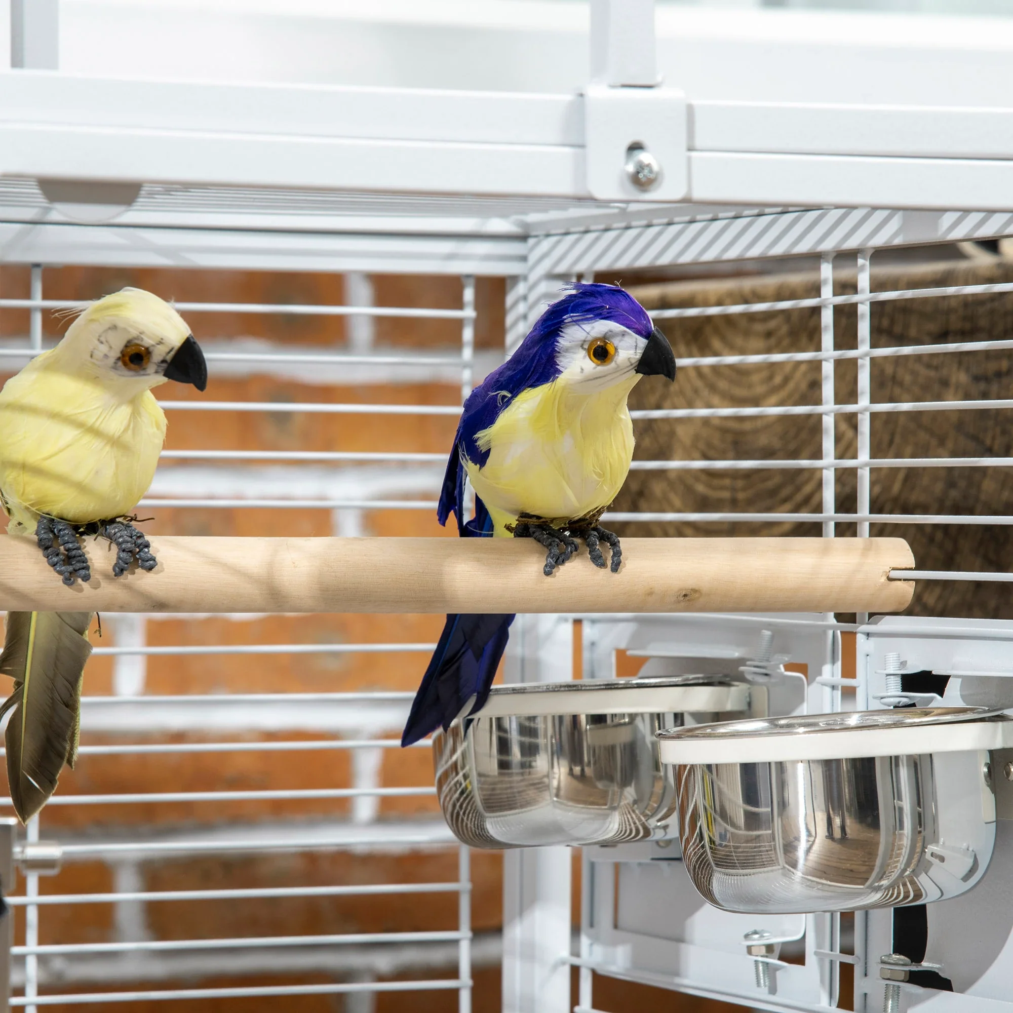 Bird Travel Carrier Cage, With Stand Perch, Stainless Steel Bowls, Pull Out Tray, White - Image 10