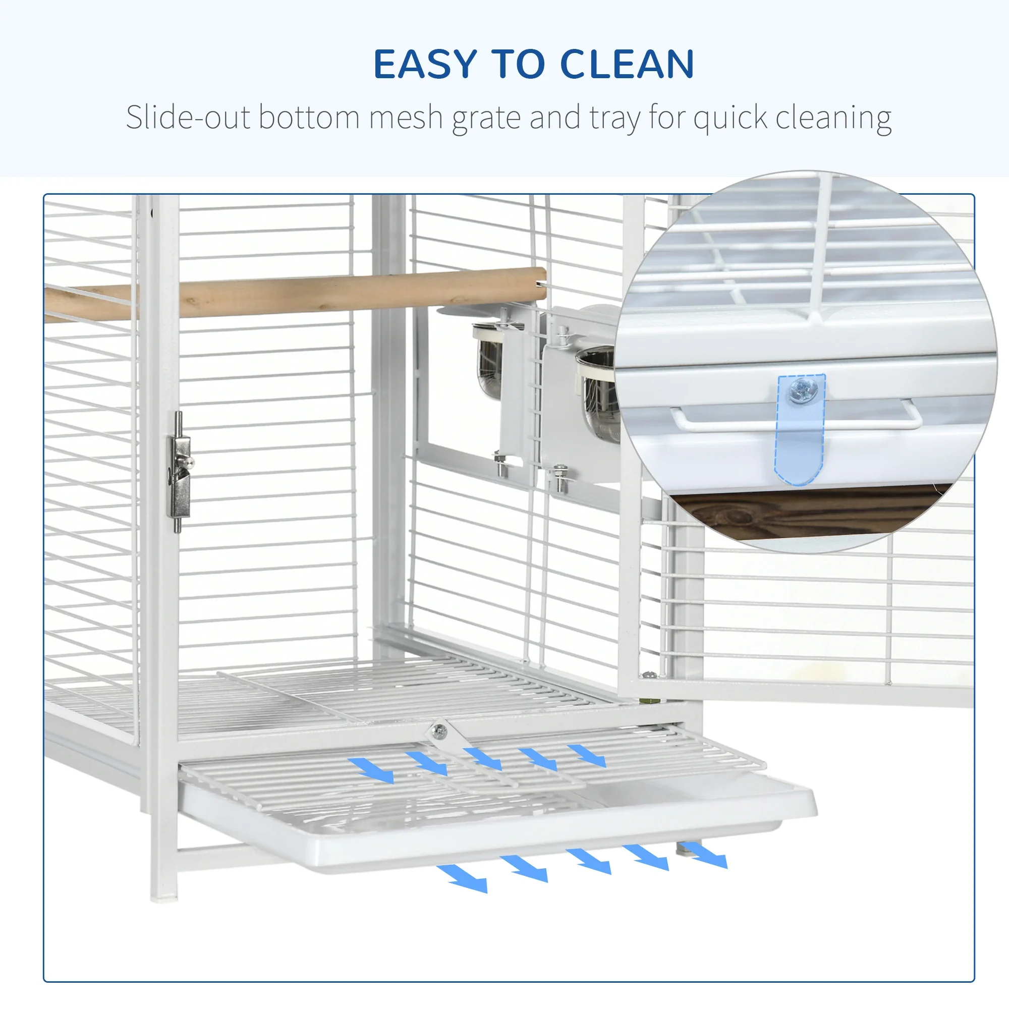 Bird Travel Carrier Cage, With Stand Perch, Stainless Steel Bowls, Pull Out Tray, White - Image 4
