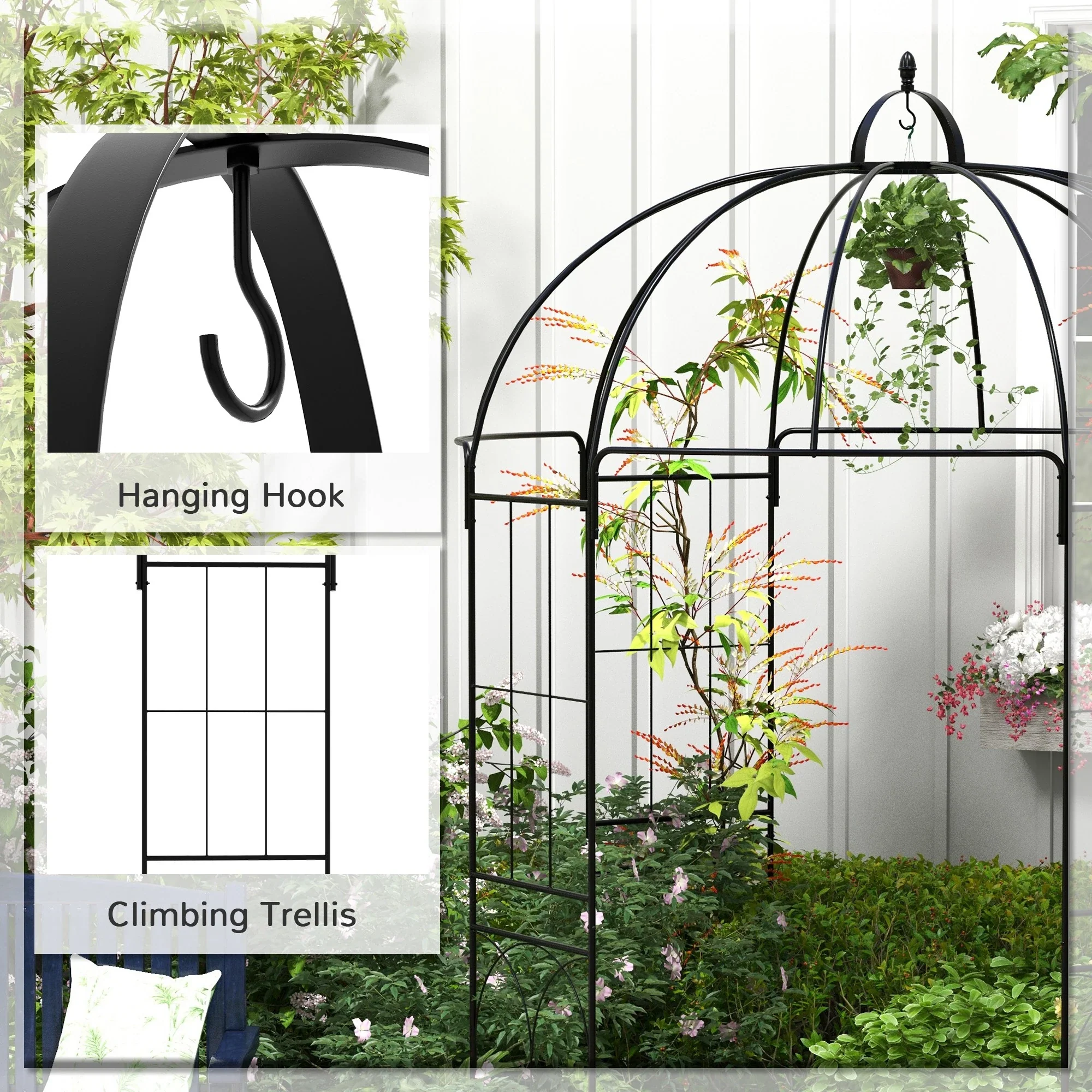 Birdcage Shape Arbour, Metal Garden Pergola for Climbing Plants - Image 6
