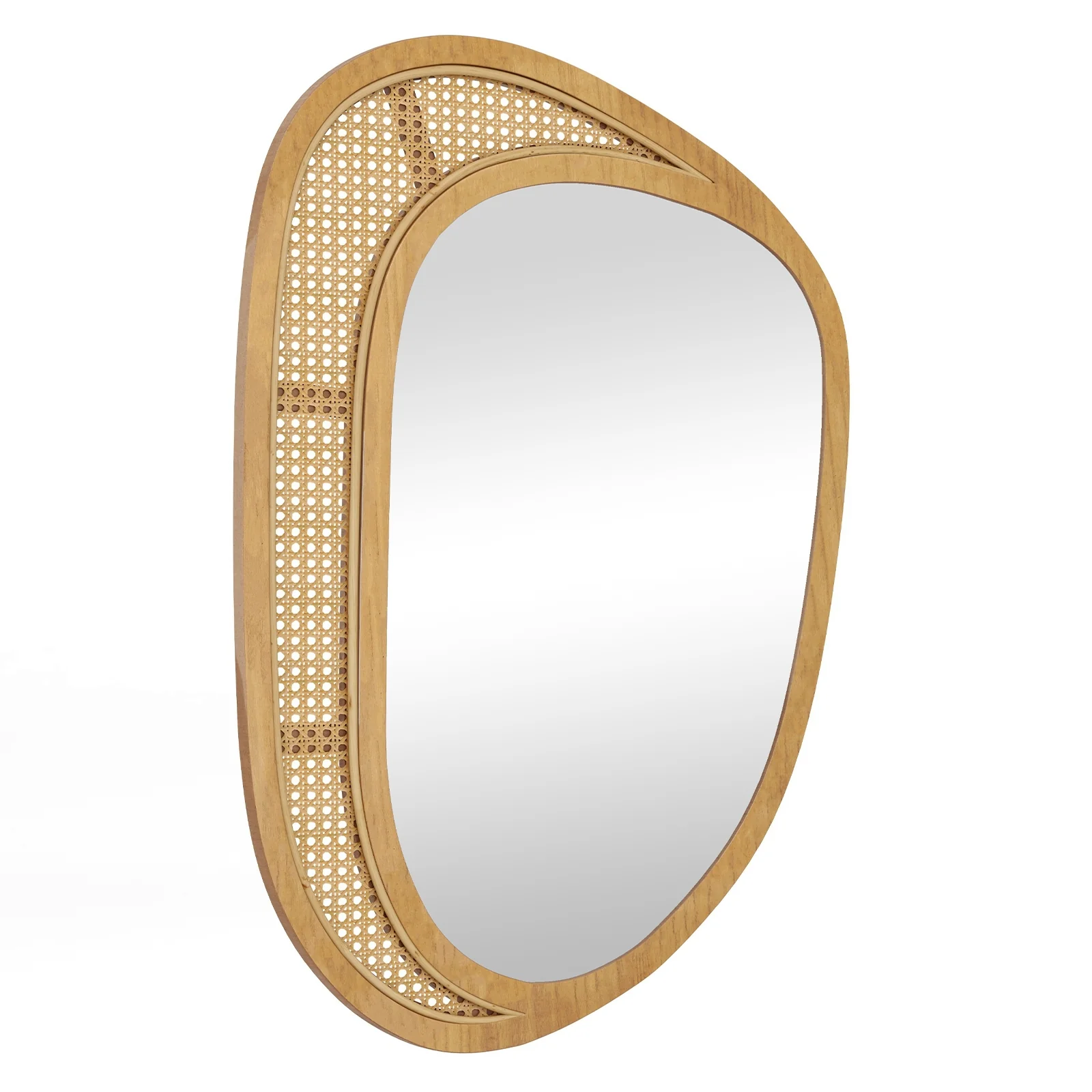 Bohemian Irregular Wall Mirror, Wooden Frame, Natural - Image 4